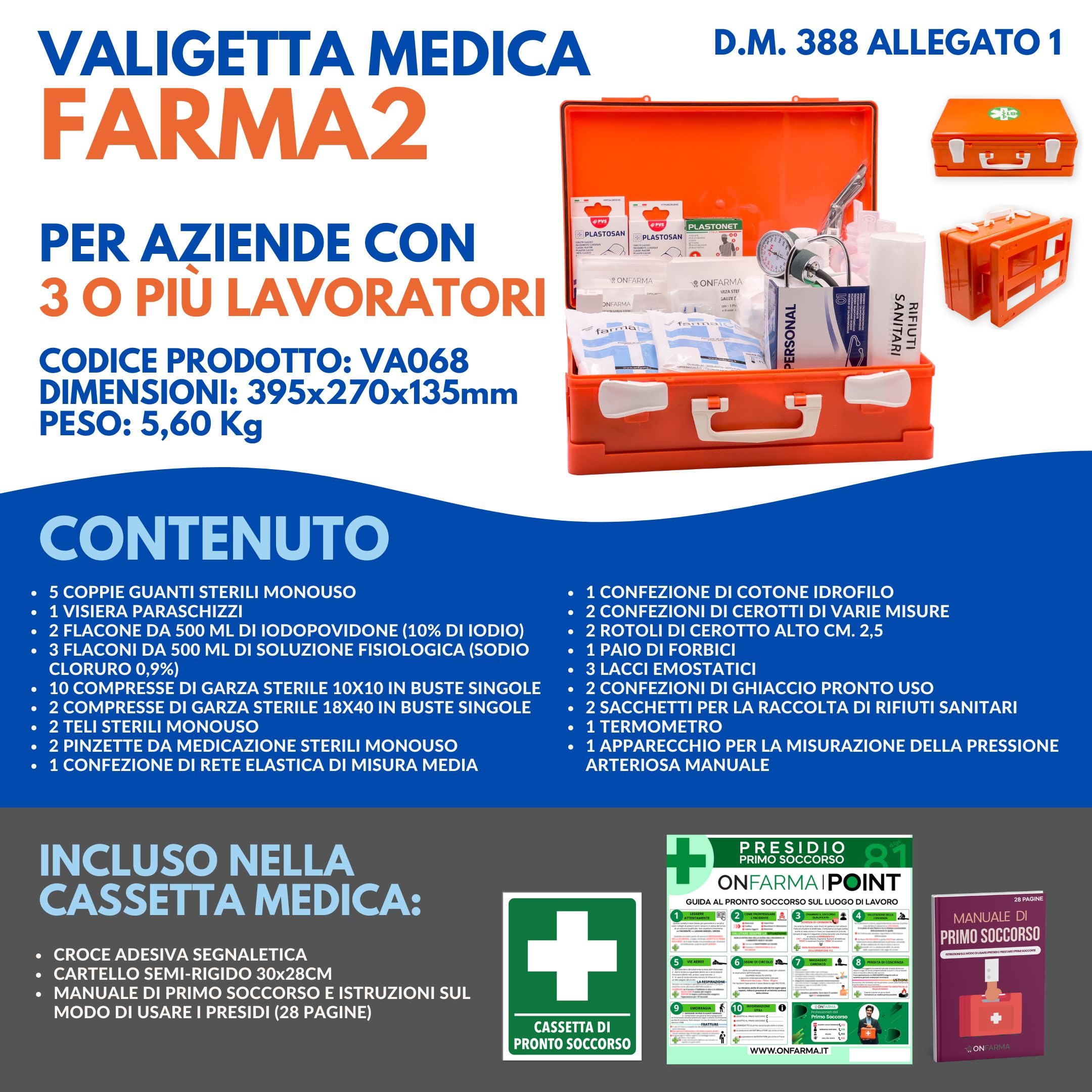 CASSETTA PRONTO SOCCORSO KIT MEDICAZIONE - Conforme D.M. 388 - A norma di legge per aziende (3 o più lavoratori DM 388 Gr. AB)