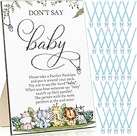 Vista 11 de Geetery 51 piezas de letrero de juego con texto en inglés «Don't Say Baby Game» para baby shower, 50 collares de madera con texto en inglés «Don't