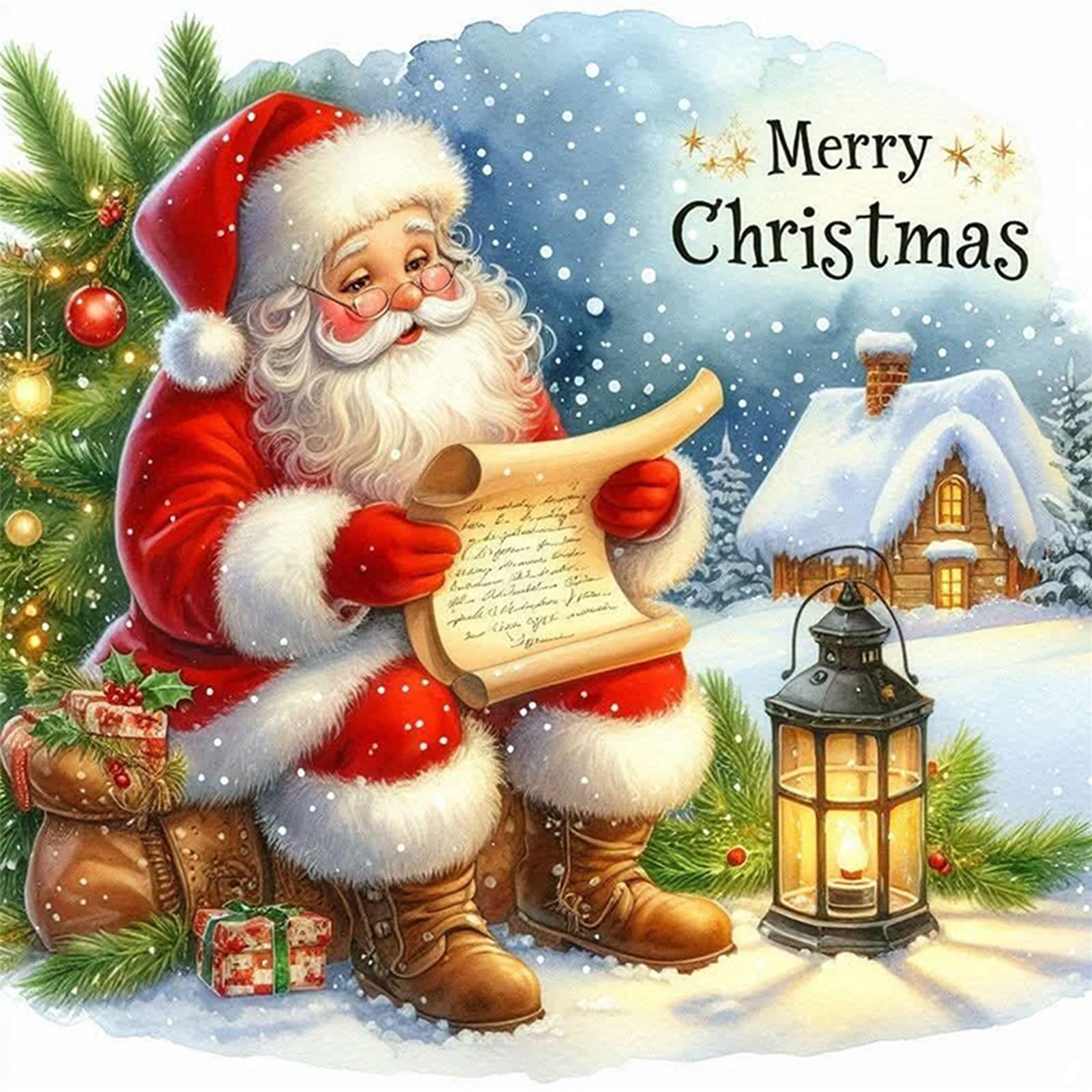 Poetrydraw Santa List Full 11Ct Diy Stamped Embroidery Needlepoint Starter Kits 17.71X17.71inch Cross Stitch Art And Crafts Kits For Beginners Adults Home Decor (Santa List)