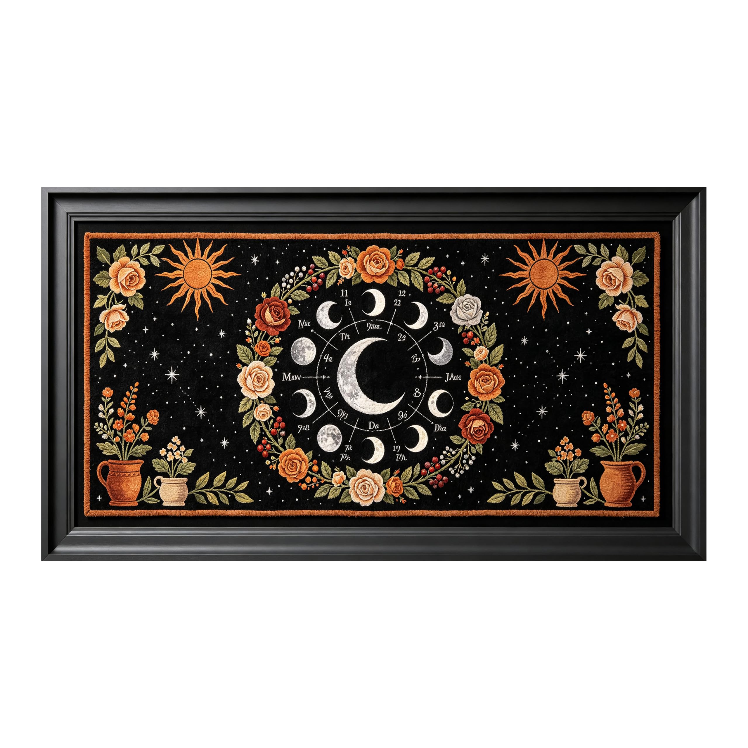 Yzpallescene 3D Framed Wall Art Celestial Moon Phase Floral Sun Vintage Boho Astrology Large Size SelfAdhesive Removable Wall Decor Prints Artwork for Living Room Bedroom Office