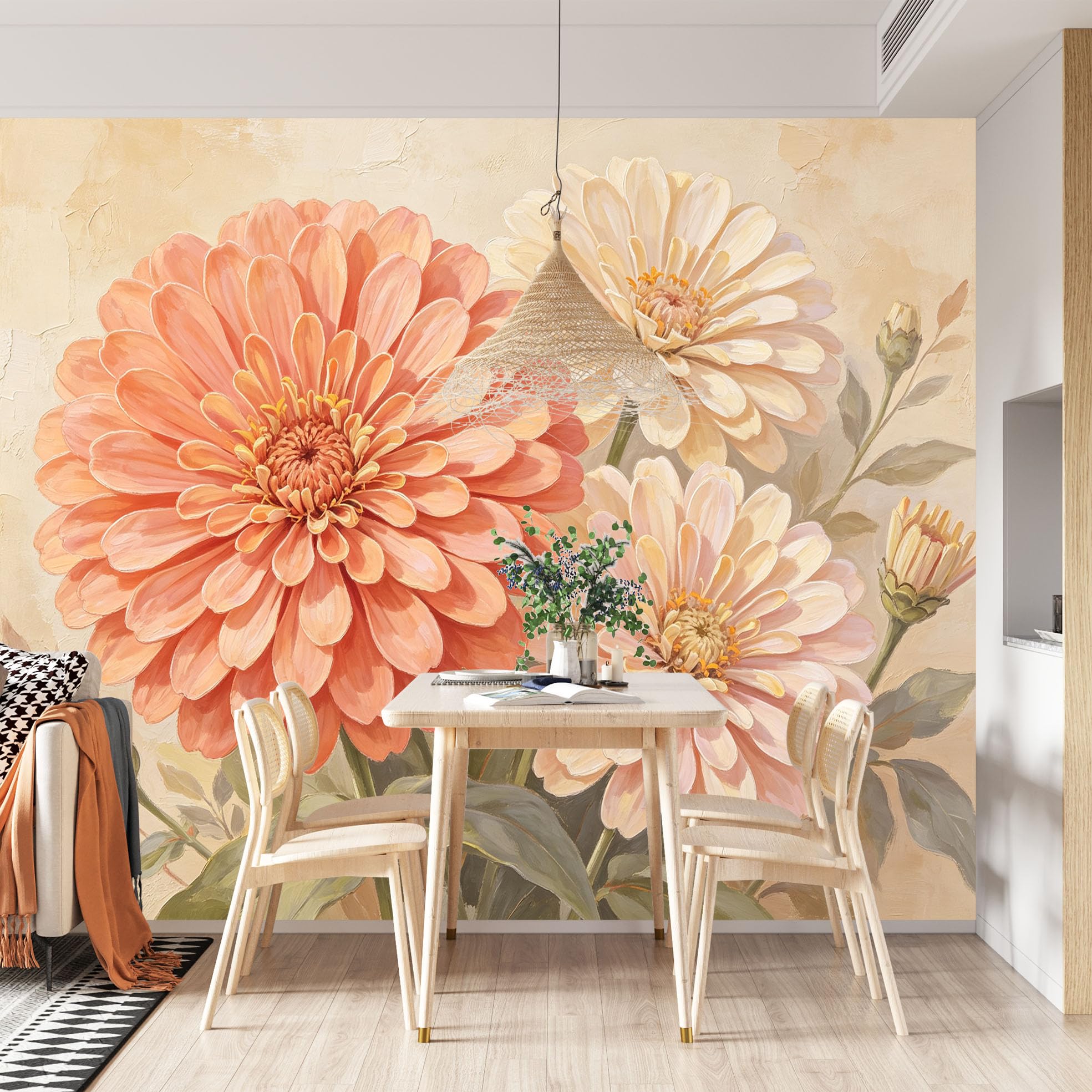 Mural De Pared 3D Flor De Margarita Papel Pintado Autoadhesivo 500Cmx280Cm(Hxw) Arte Moderno Papel Adhesivo Impermeable Papel Pintado Removible Autoadhesivo Para Dormitorio Y Sala De Estar - No Teji