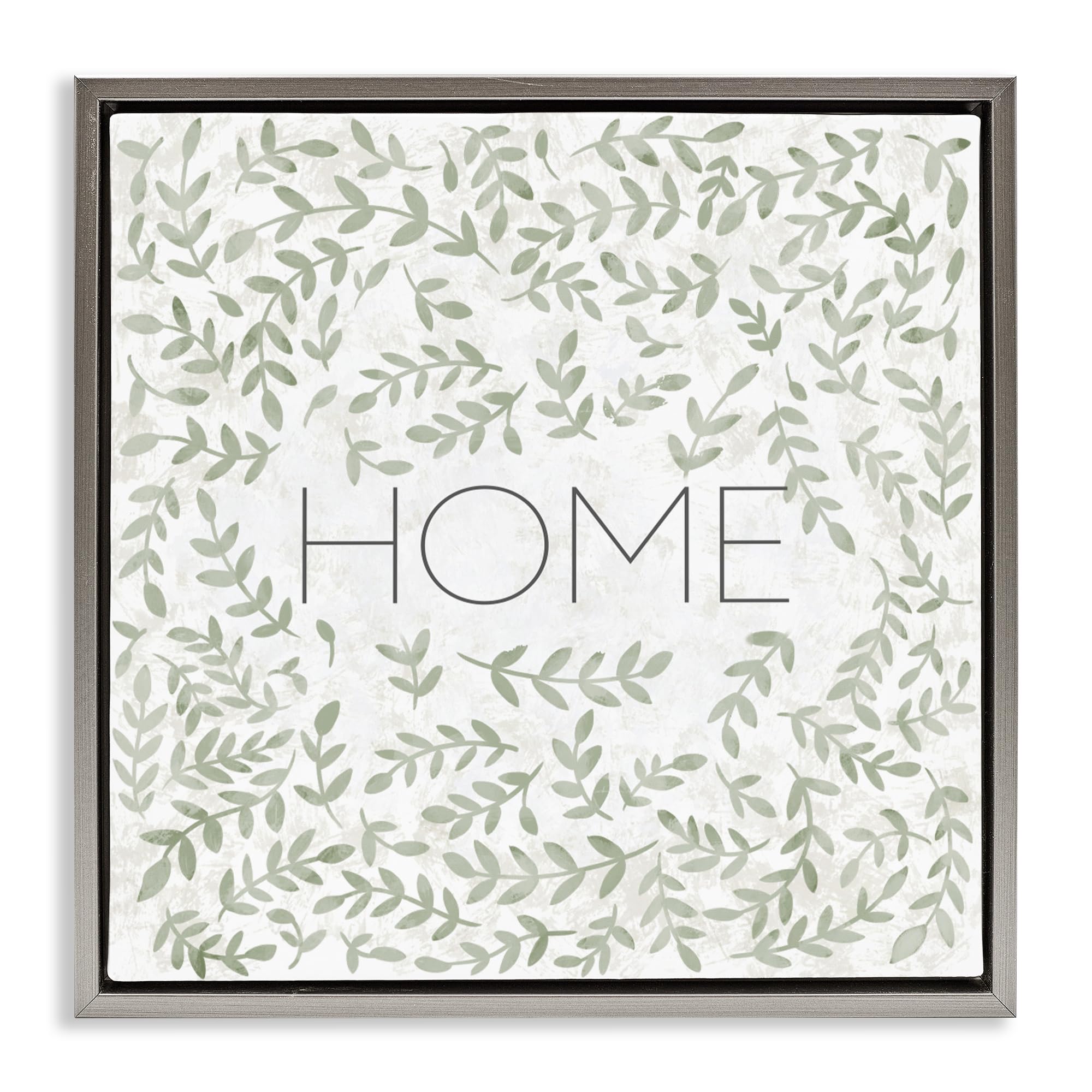 Stupell Industries 'Curved Ivy Sprigs Greenery', Floating Frame Canvas Art, Gray, 18 x 18 Inches, Easy to Hang and Sturdy, Made in USA, by SD Graphics Studio