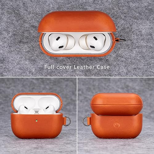 Miniatura 4 de Funda de cuero compatible con AirPods Pro 2, botón de sincronización, diseño de clip D con cordón de mano, funda de cuero genuino para AirPods Pro