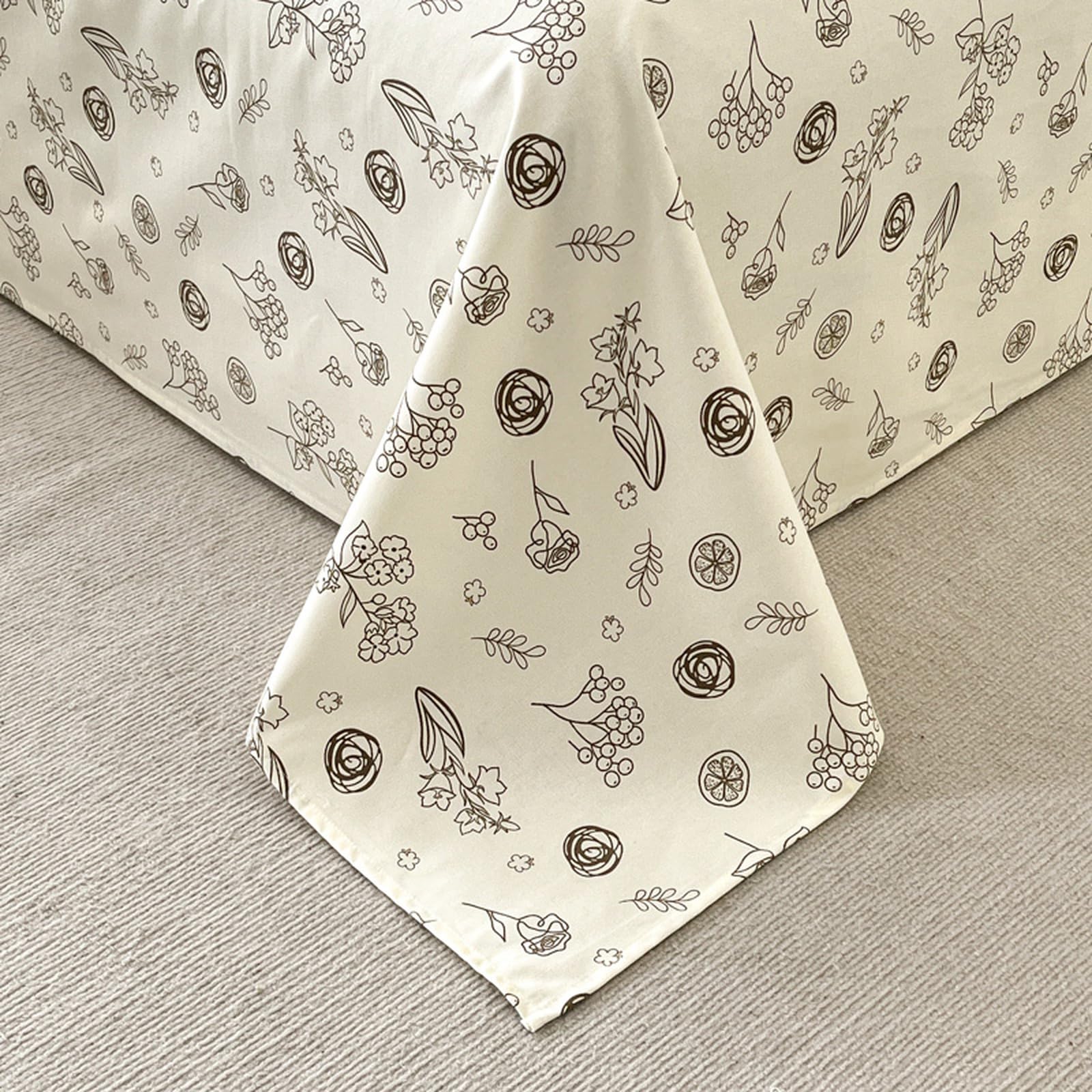 Bettlaken ohne Gummizug 245x270cm braune Blumen | Baumwolle,Geblümt,Extra großes Bettlaken,Ganzjahres,mit 2 x Baumwolle Kissenbezug von 50x75cm,Pflegeleichtes