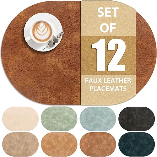 Miniatura 30 de ADRIMER Manteles Individuales, Juego de 8 Manteles Individuales Ovalados Resistentes al Calor Lavables de 12 x 17 Pulgadas, Manteles de Mesa Cúrcuma