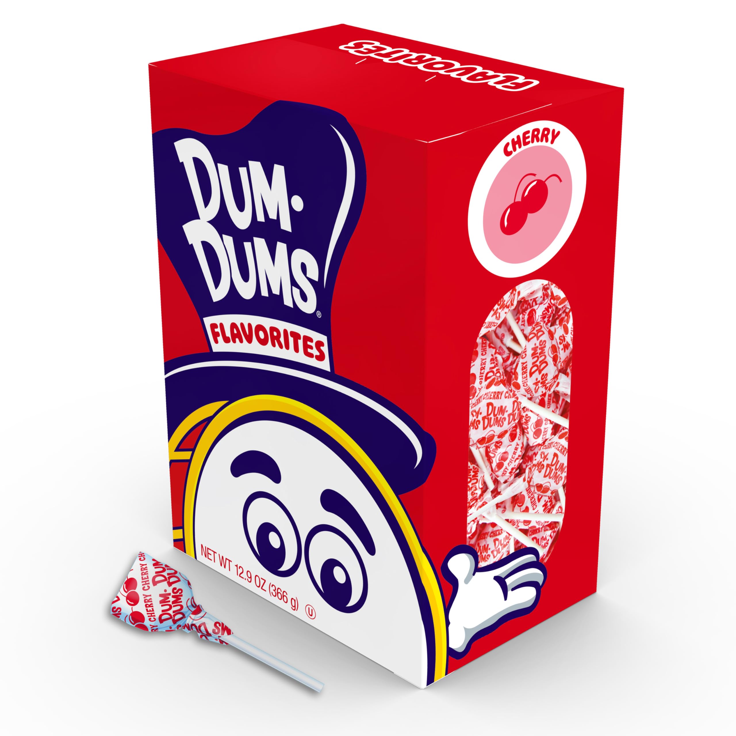 Dum DumsCherry Lollipops - Bulk Candy Box with Lollipops Individually Wrapped, Single Flavor Gourmet Suckers - 50 Count