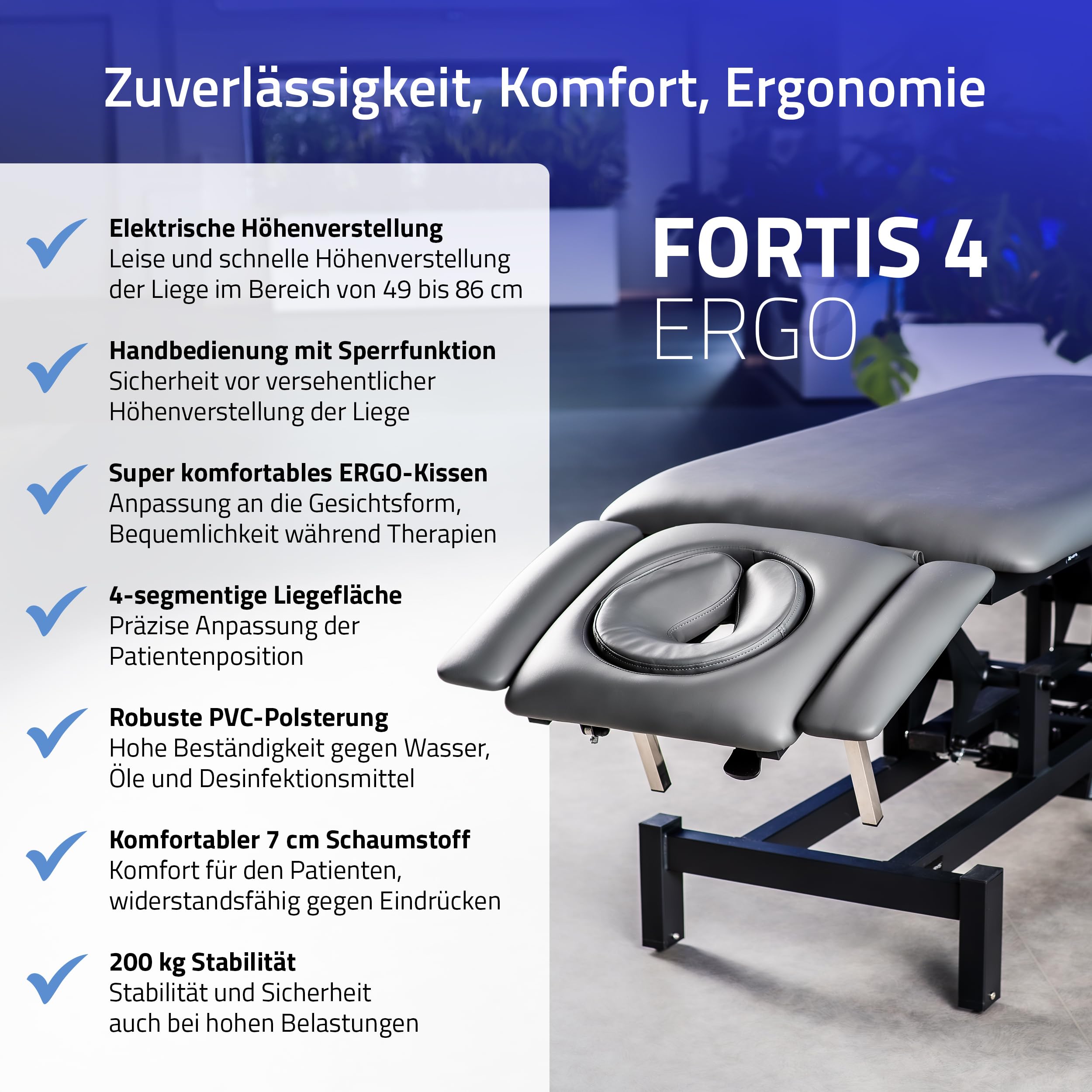 Massageliege Elektrisch mit 4-Segmente, Elektrische Massageliege Höhenverstellbar 192 x 68cm, Kosmetikliege Elektrisch bis zu 200 kg, Massagebank für Therapieliege mit Fernbedienung, Fortis 2 Ergo
