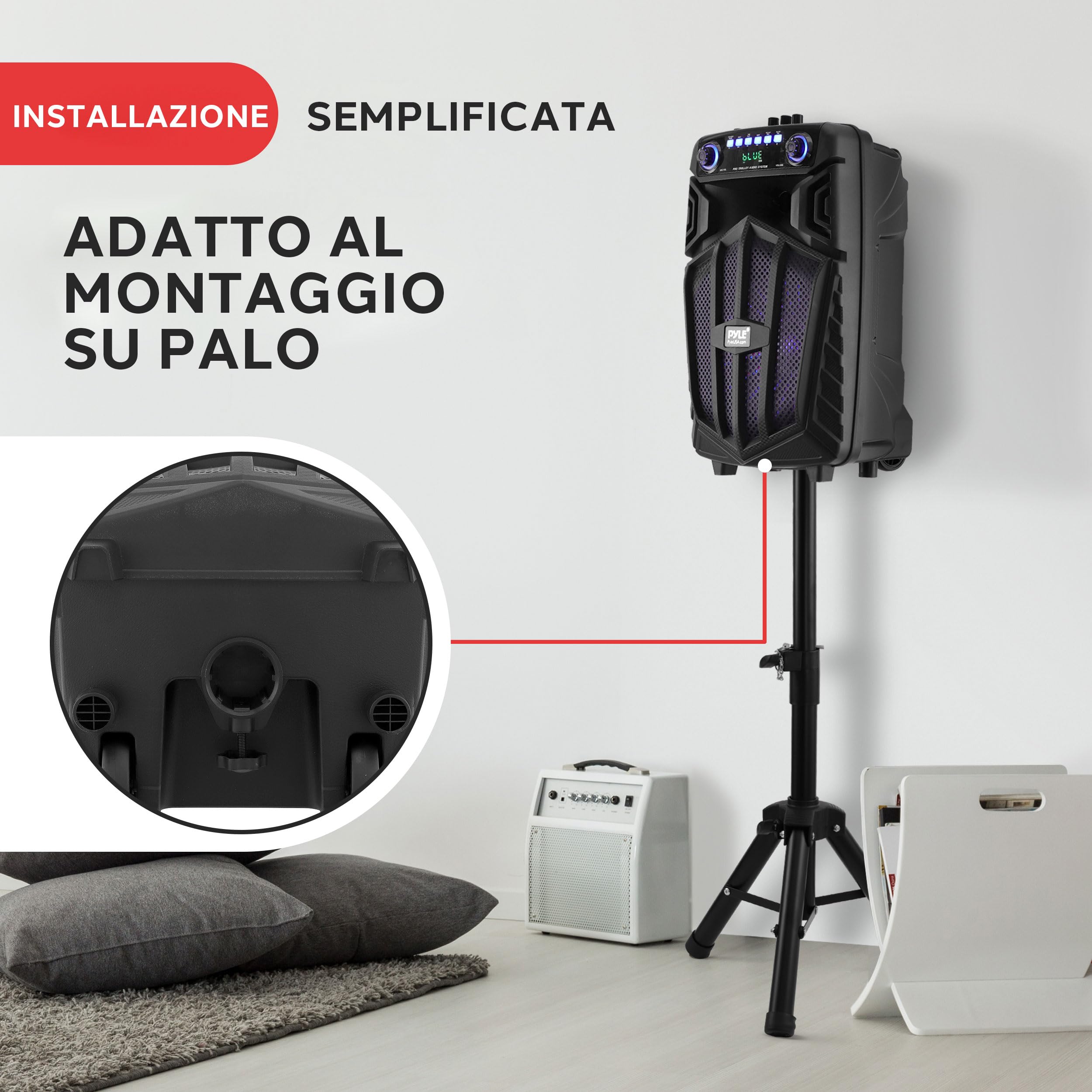 Pyle Cassa Bluetooth Portatile 680W, Altoparlante Bluetooth PA 25cm con Microfono Wireless, Ruote, TWS, Luci, Display LED, Ingresso Mic 6,5mm, FM/AUX/MP3/USB/SD