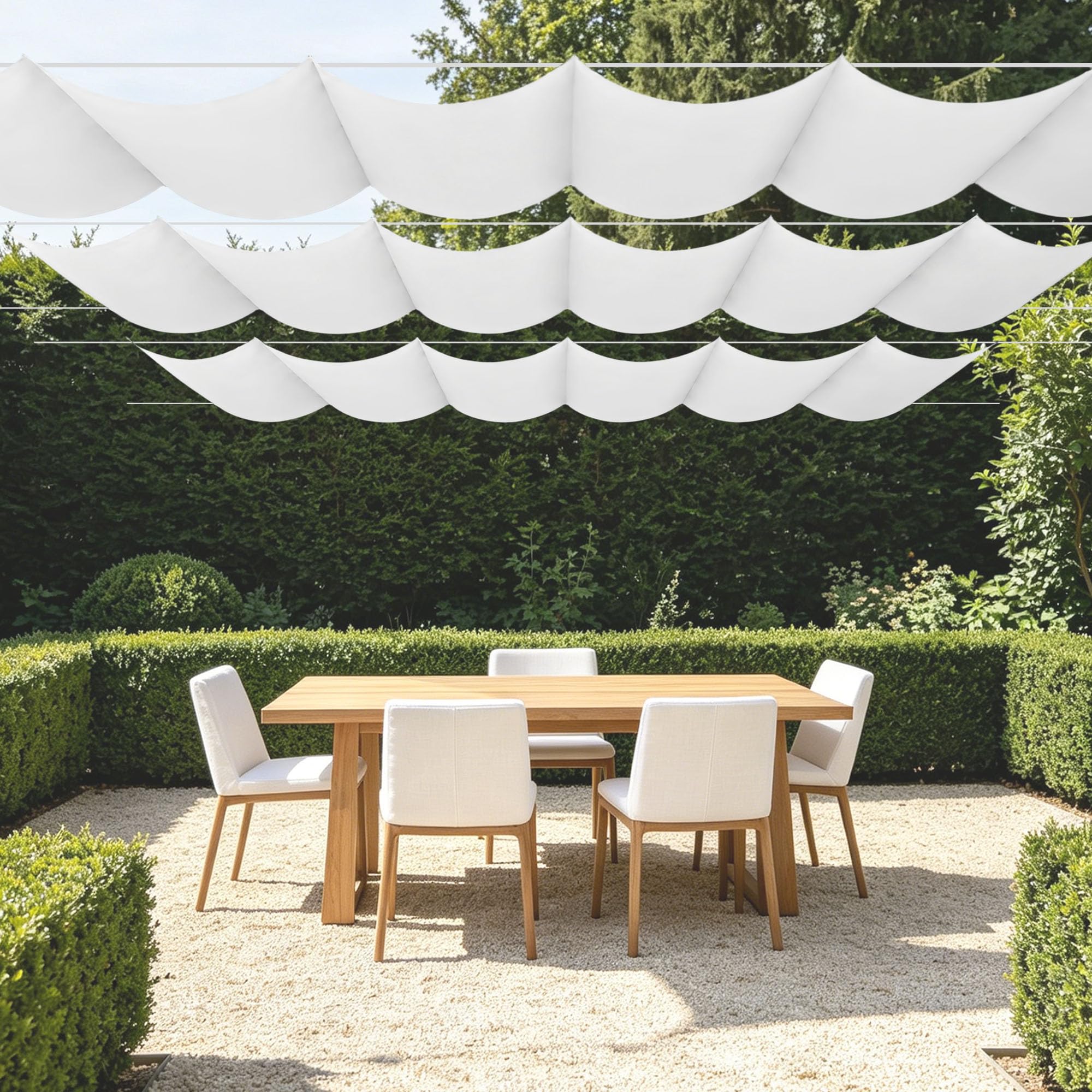Voile ombrage imperméable 200x350cm rétractable vague blanc de balcon