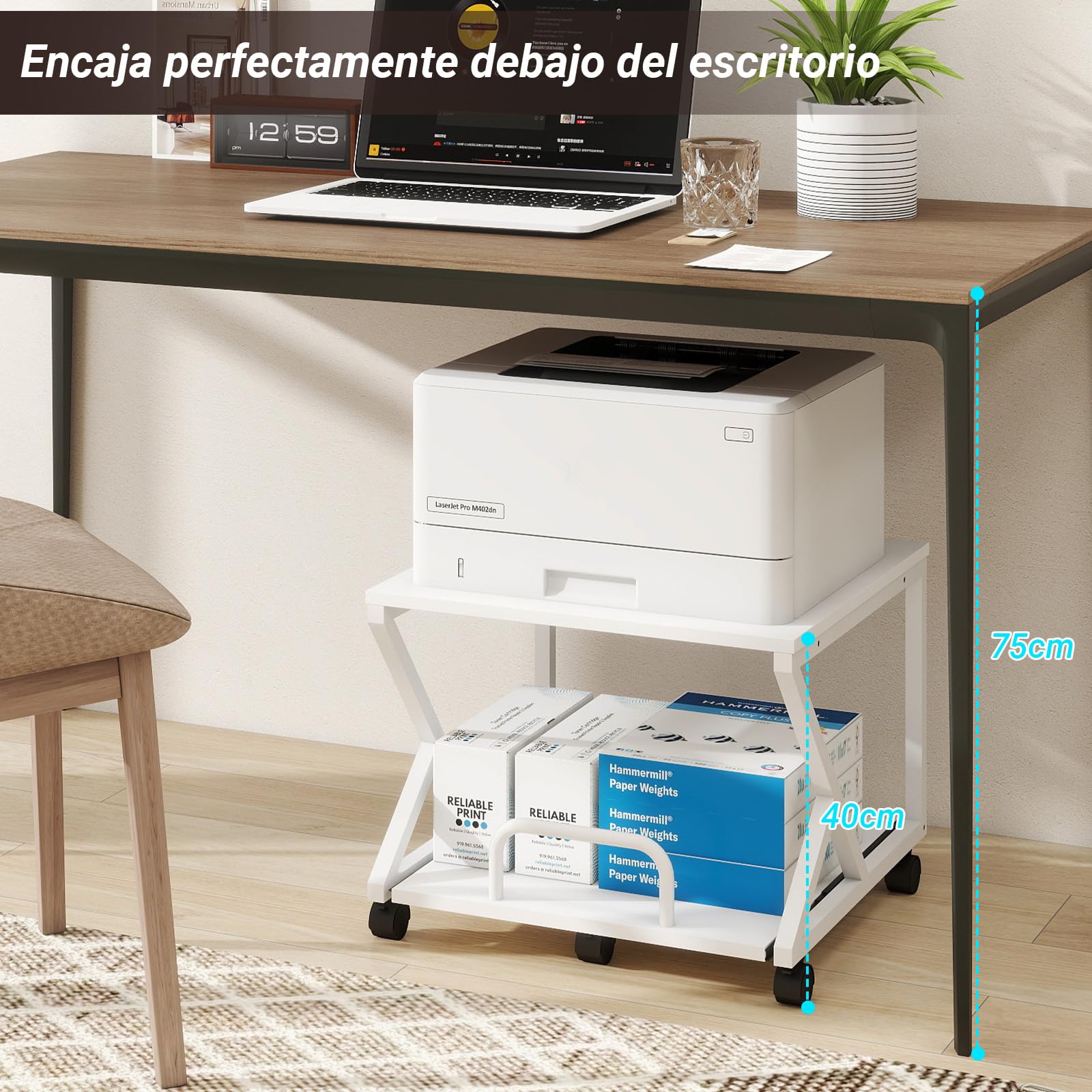 PUNCIA 50 x 50 cm Mesa Baja para Impresora con Ruedas Debajo del Escritorio
