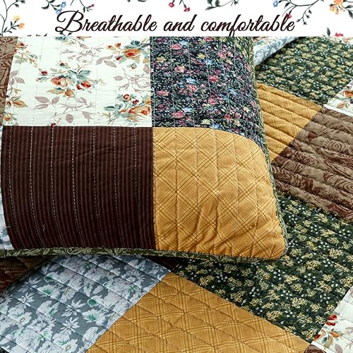 Vista 89 de Cozy Line Home Fashions - Juego de ropa de cama, edredón reversible 100% algodón, diseño floral campestre, tela de retazos, a cuadros, color rojo