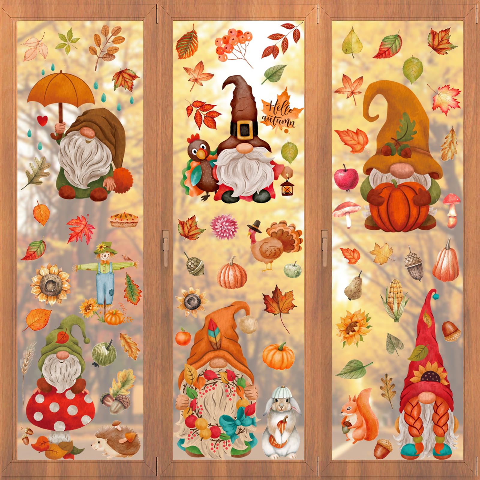 Joyoldelf 101 pegatinas para ventana de otoño – duende calabaza espantapájaros, decoración otoñal, autoadhesivas, adecuadas para Acción de Gracias, otoño