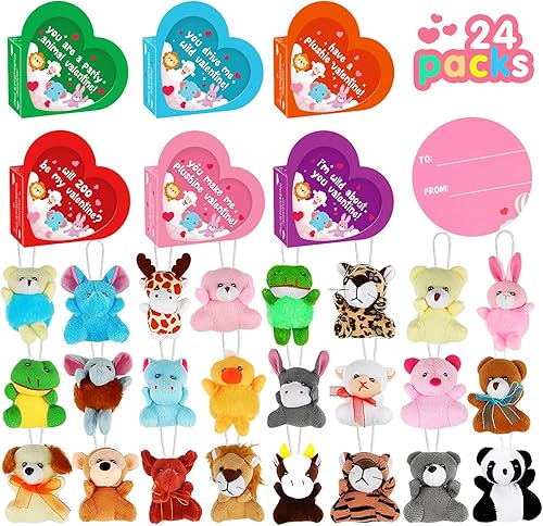 Advoxa Juguetes de regalo para el día de San Valentín para niños, 24 paquetes de cajas de corazón para el día de San Valentín con juguetes de