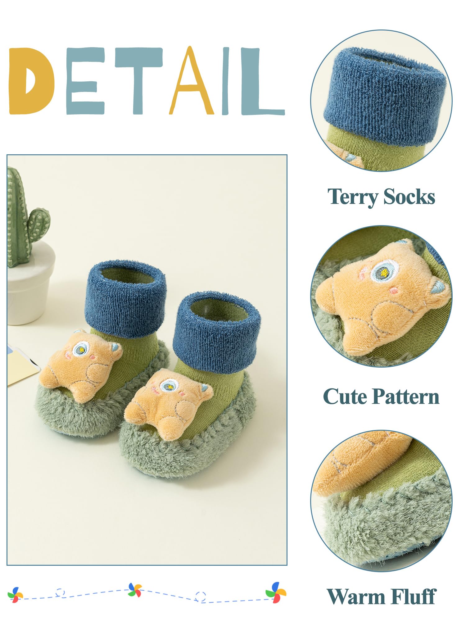 Happy Cherry Baby Non Slip Walking Warm Socks Unisex Baby Winter Fall Spring Socks Cartoon Sneakers Indoor Outdoor Grey+Green 18-24 Months