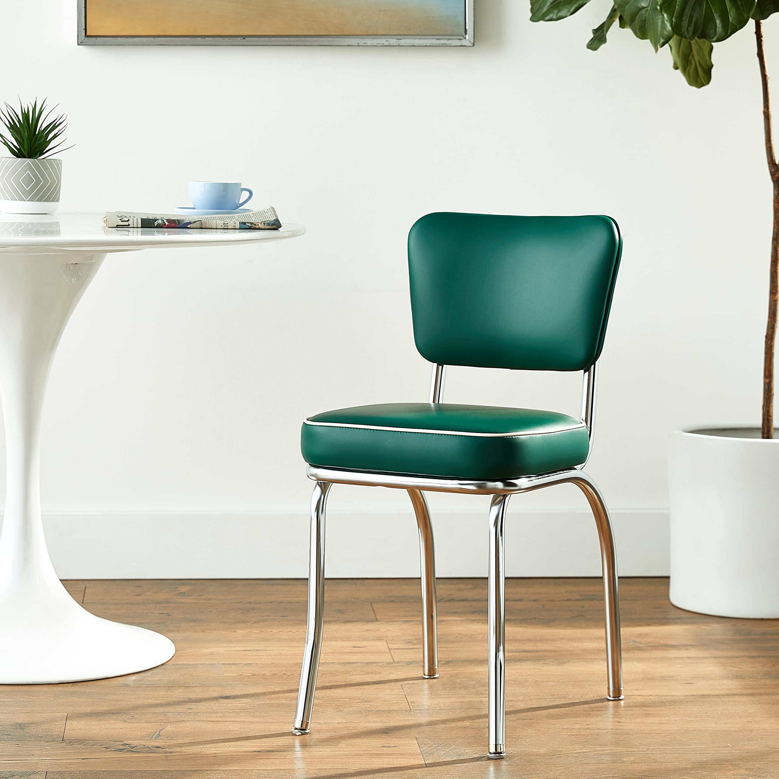 Richardson Seating Retro Chrome Kitchen Chair with 2" Box Seat, Green Buy Online in Kuwait at