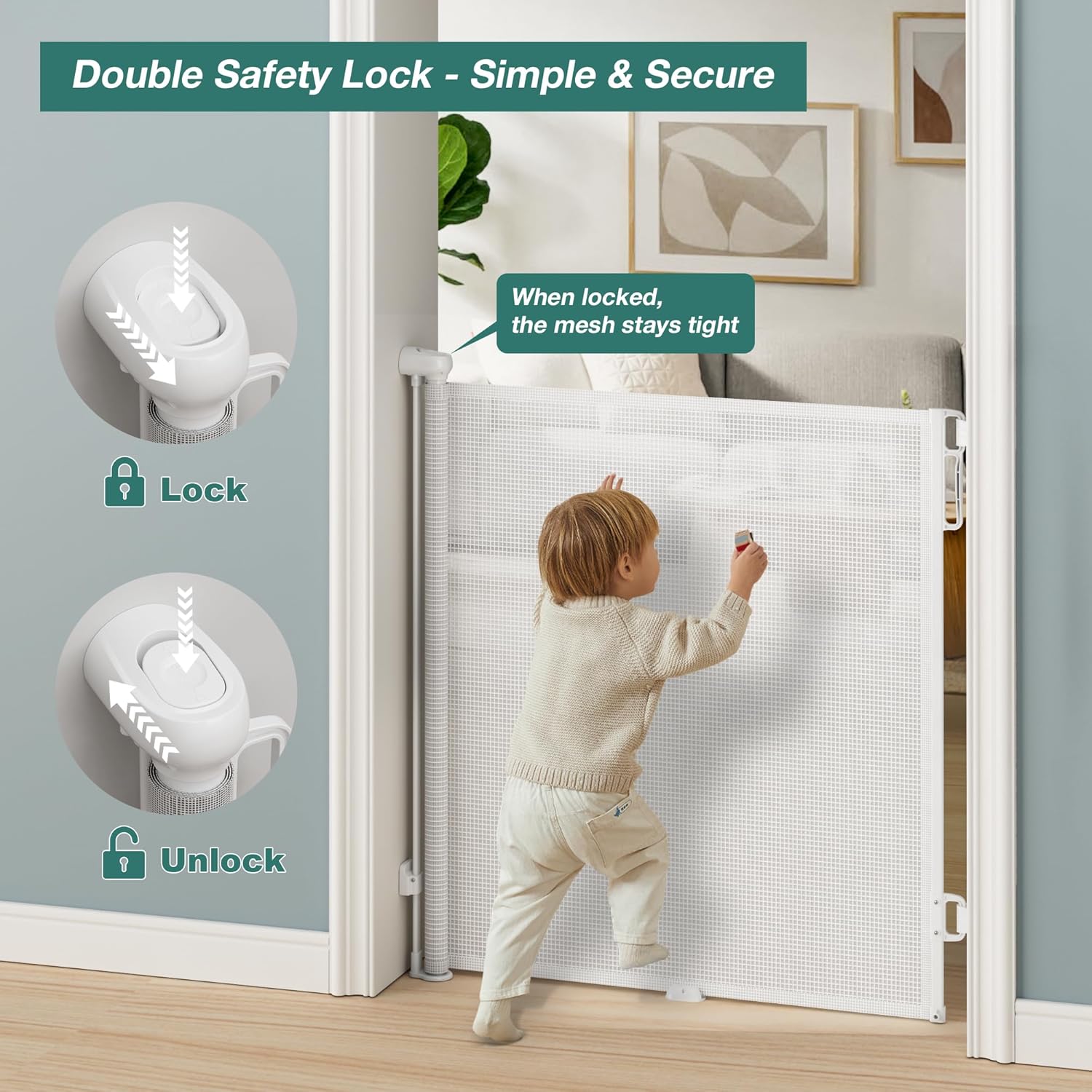 Babepai Retractable Baby Gates Extra Wide | 72" Wide x 34" Tall Dog Gates for Stairs | Indoor/Outdoor Use | Child Gates for Doorways, Deck, Porch, Hallways, Patio - White