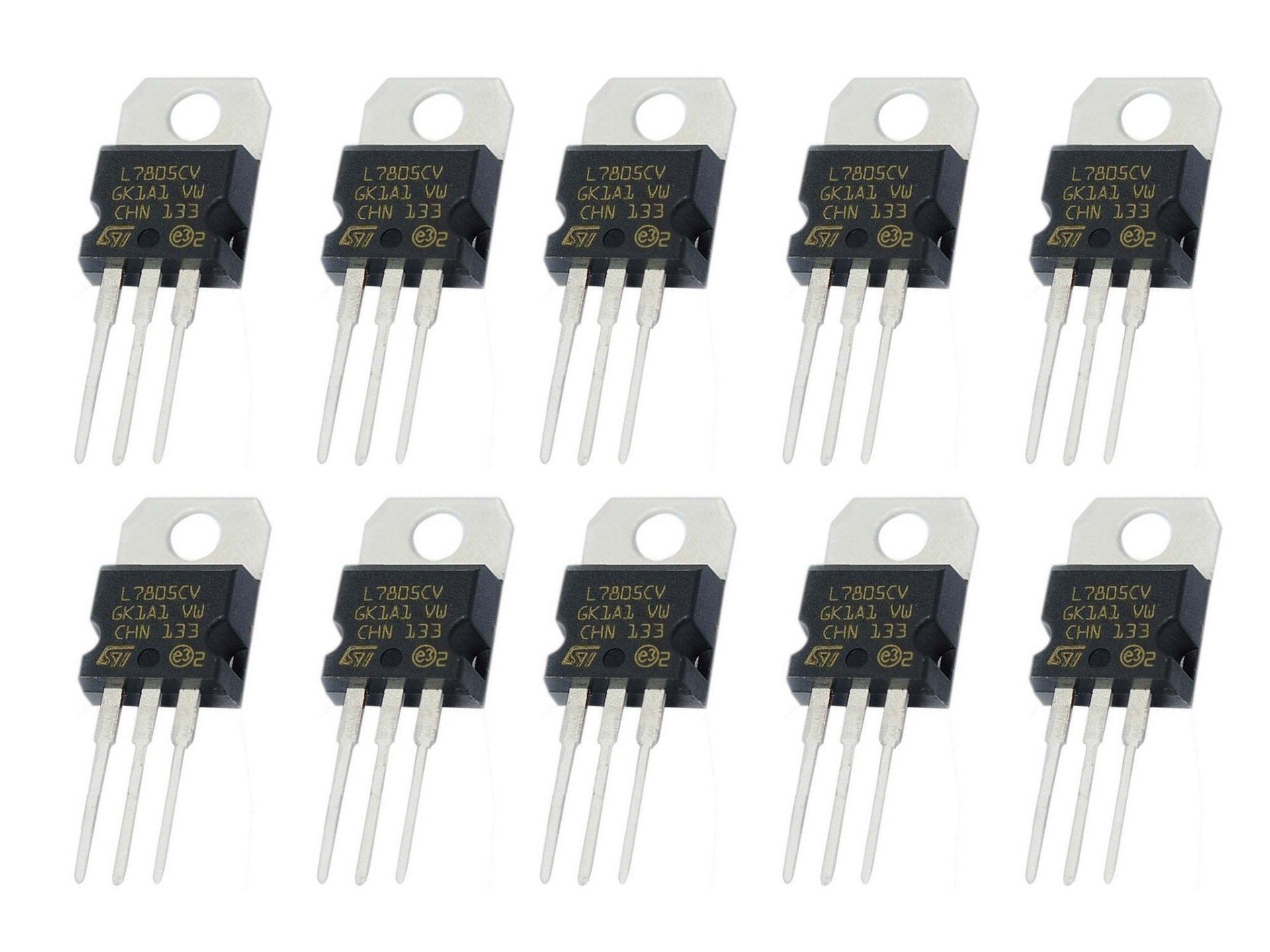 KTC CONS Labs 10 Pcs L7805CV (ST. ORIGINAL) TO-220 5 Volt 1.5 Amp Positive Voltage Regulator (10 Pieces)