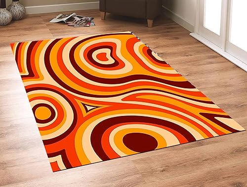 Miniatura 3 de Alfombra psicodélica naranja Groovy, lavable, retro años 70, antideslizante, resistente a las manchas, para sala de estar, porche delantero, cocina,