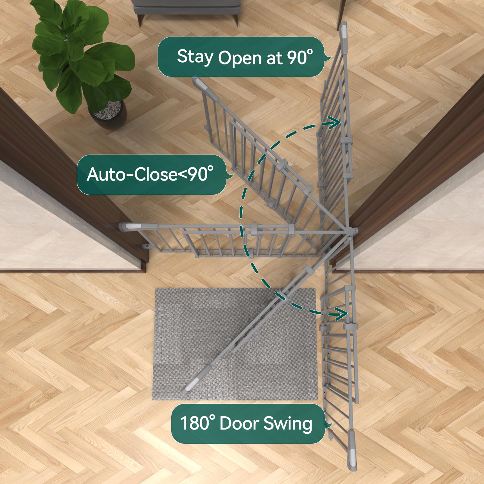 Babelio Puerta de bebé para escaleras, Cocina y Puertas, 26-43 Pulgadas de Ancho 28 Pulgadas de Alto, sin Barra Inferior, fácil instalación, operación con una Sola Mano, Cierre automático, Montaje de