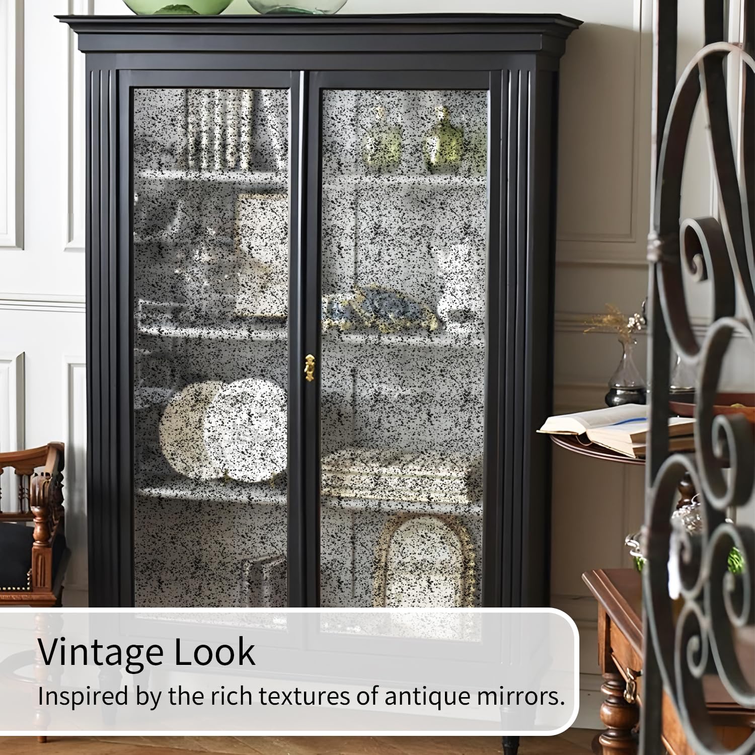 funlife Film pour fenêtre de luxe vintage – Effet miroir effet miroir antique moucheté argenté 43 x 200 cm