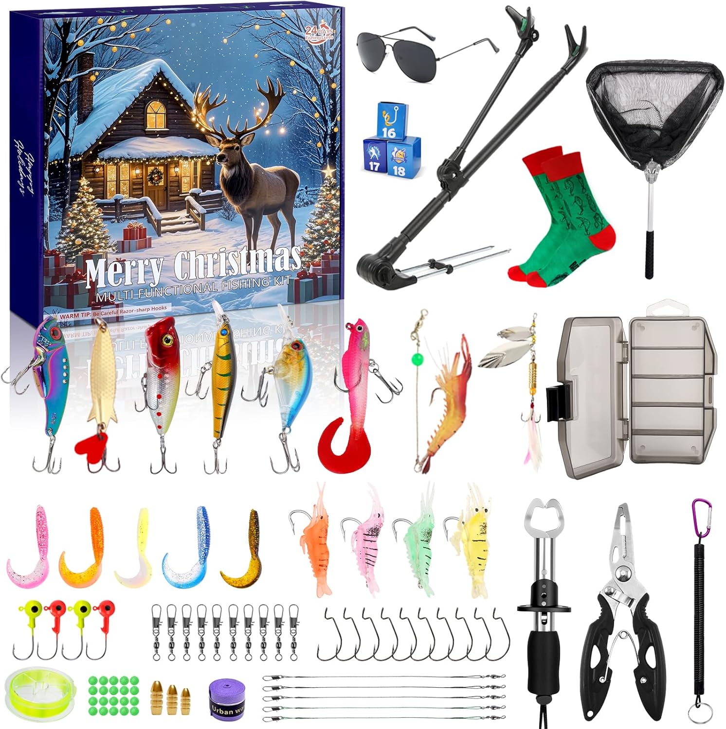 Advent Calendar 2025, Fishing Advent Calendar for Adult Men, Fishing Rod Holder, Fish Lip Gripper, Hook Tier, Christmas Countdown Gifts for Dad Boyfriend Fisherman Metal