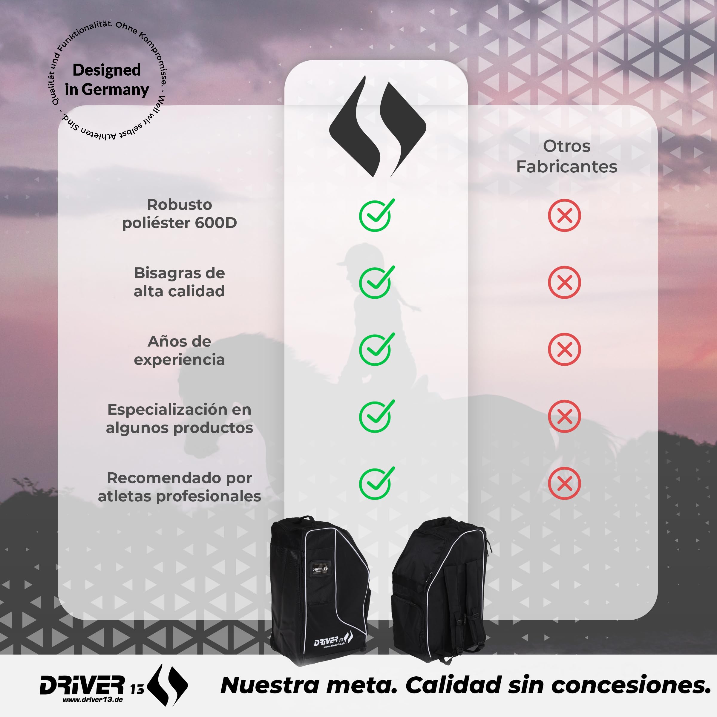 Driver13 Bolsa Deluxe para botas de equitación con compartimento para casco