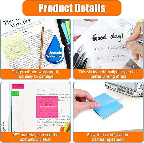 Miniatura 3 de Aohcae 600 hojas de notas adhesivas transparentes, 3 x 3 pulgadas, impermeables, transparentes, autoadhesivas, blocs de notas translúcidas de color