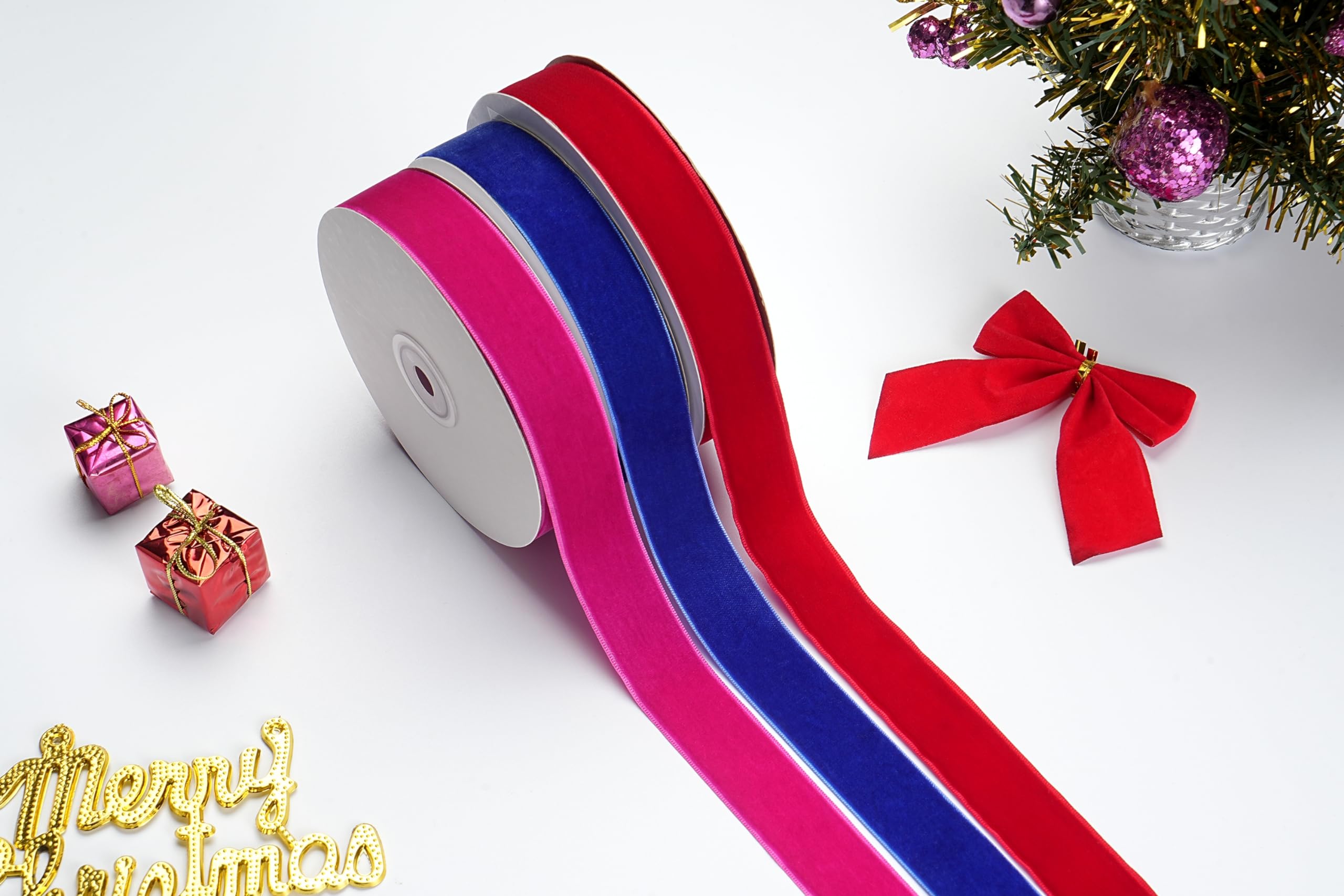 Hot Pink Velvet Ribbon - 3/8 Inch X 10 Yards For Christmas Tree DIY Crafts & Wedding Decor