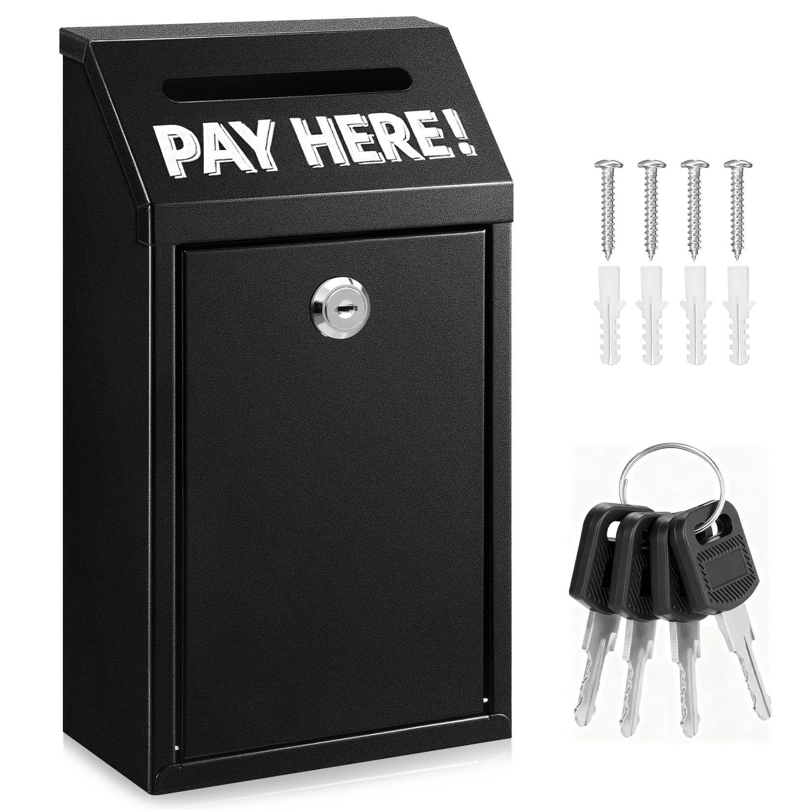 Photo 1 of **MISSING KEYS/LOCKED***Metal Donation Box with Lock – Wall Mounted Cash Money Box with Slot for Cash Deposit, Hualleko Money Drop with Lock and Slot for Home/Office/Outdoors 10.2 x 5.6 x 2.9 Inch(Black)
