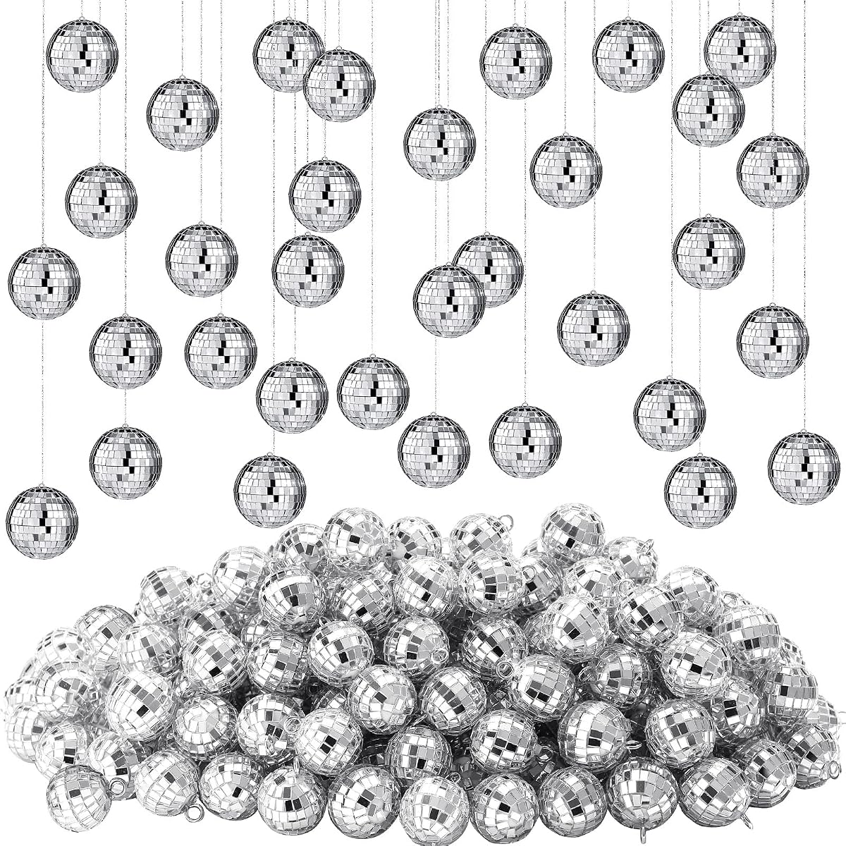 Hoolerry 200 Pcs Mini Disco Ball Ornaments 1.2 Inch Mirror,Silver | Reflective Mirror Balls for 70s 80s Party, Hanging Decor for Birthday Wedding, Shiny Ornaments Create Retro Disco Vibe