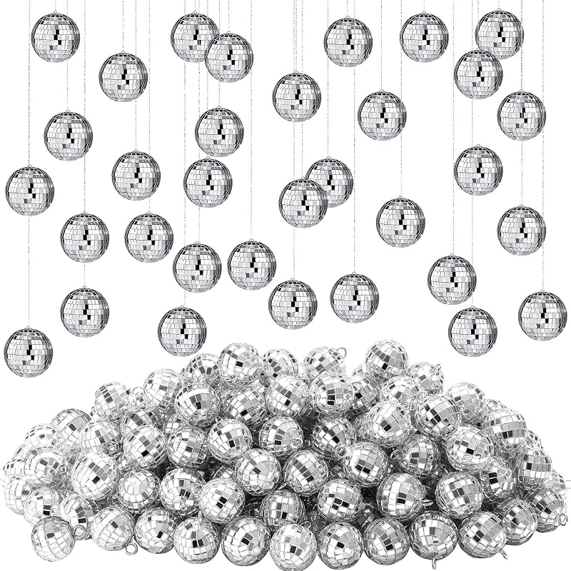 Hoolerry 200 Pcs Mini Disco Ball Ornaments 1.2 Inch Mirror,Silver | Reflective Mirror Balls for 70s 80s Party, Hanging Decor for Birthday Wedding, Shiny Ornaments Create Retro Disco Vibe