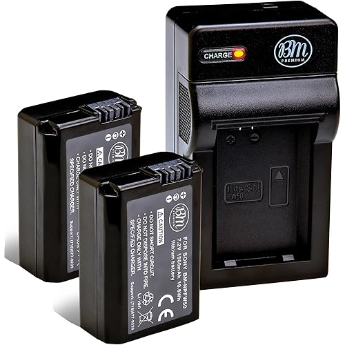 BM Premium 2 NP-FW50 Batteries and Charger for Sony ZV-E10, A6100, A6400, DSC-RX10 IV, DSC-RX10 III, DSCRX10 II, DSC-RX10, Alpha 7, Alpha 7R, a7, a7R, A7s, A7s II, a3000, a5000, a6000, a6300, a6500