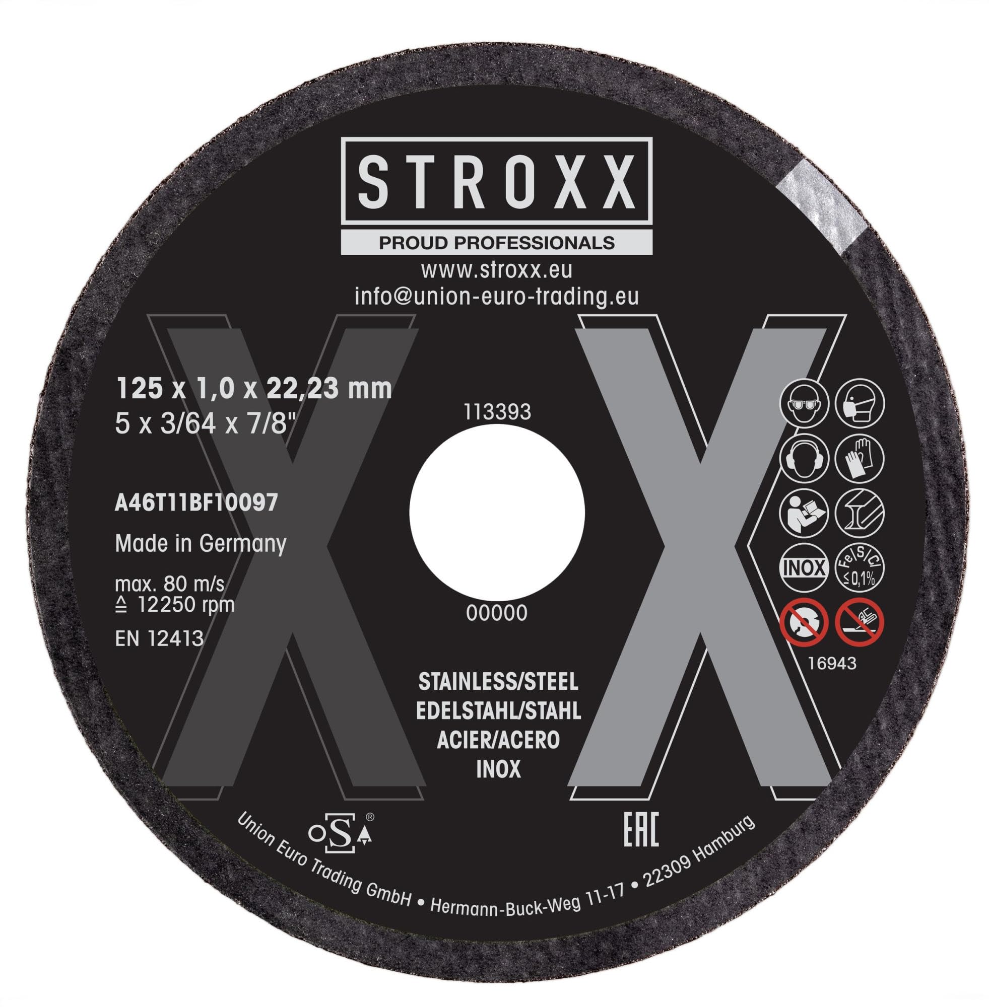 STROXX - 100x Trennschreibe 125mm - 125x1,0x22,23mm - Flexscheibe für Winkelschleifer - Langlebig - für Schleifen, Trenne und bearbeiten von Metallen, Edelstahl, Stein, Beton uvm.