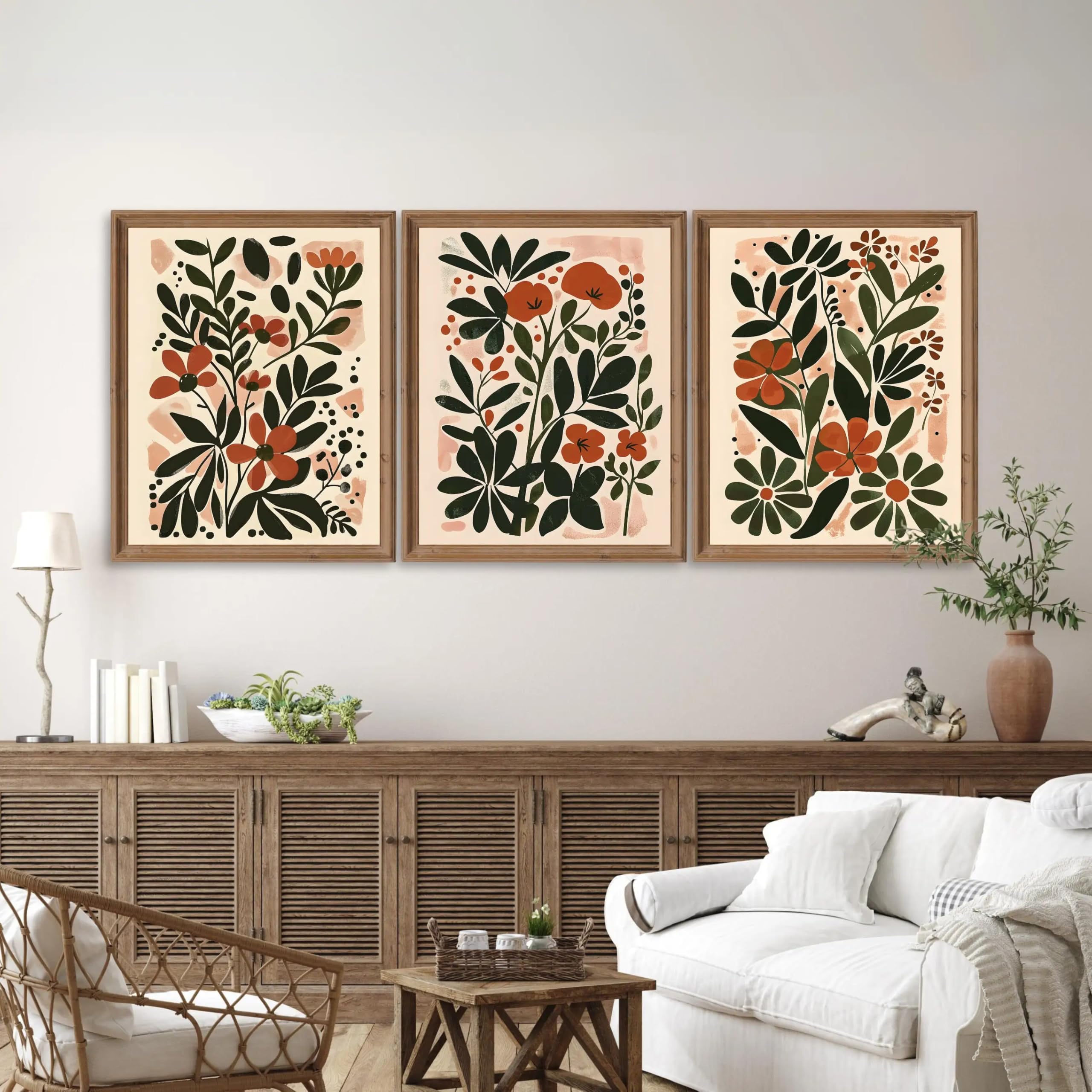 WBYZAC Wall Pictures-Abstract Boho Flower Wall Art Canvas Print Morden Nordic Botanical Poster and Print Picture Living Room Kitchen Office Bedroom Home Decoration-30 * 50cm*3PCS (No Frame)