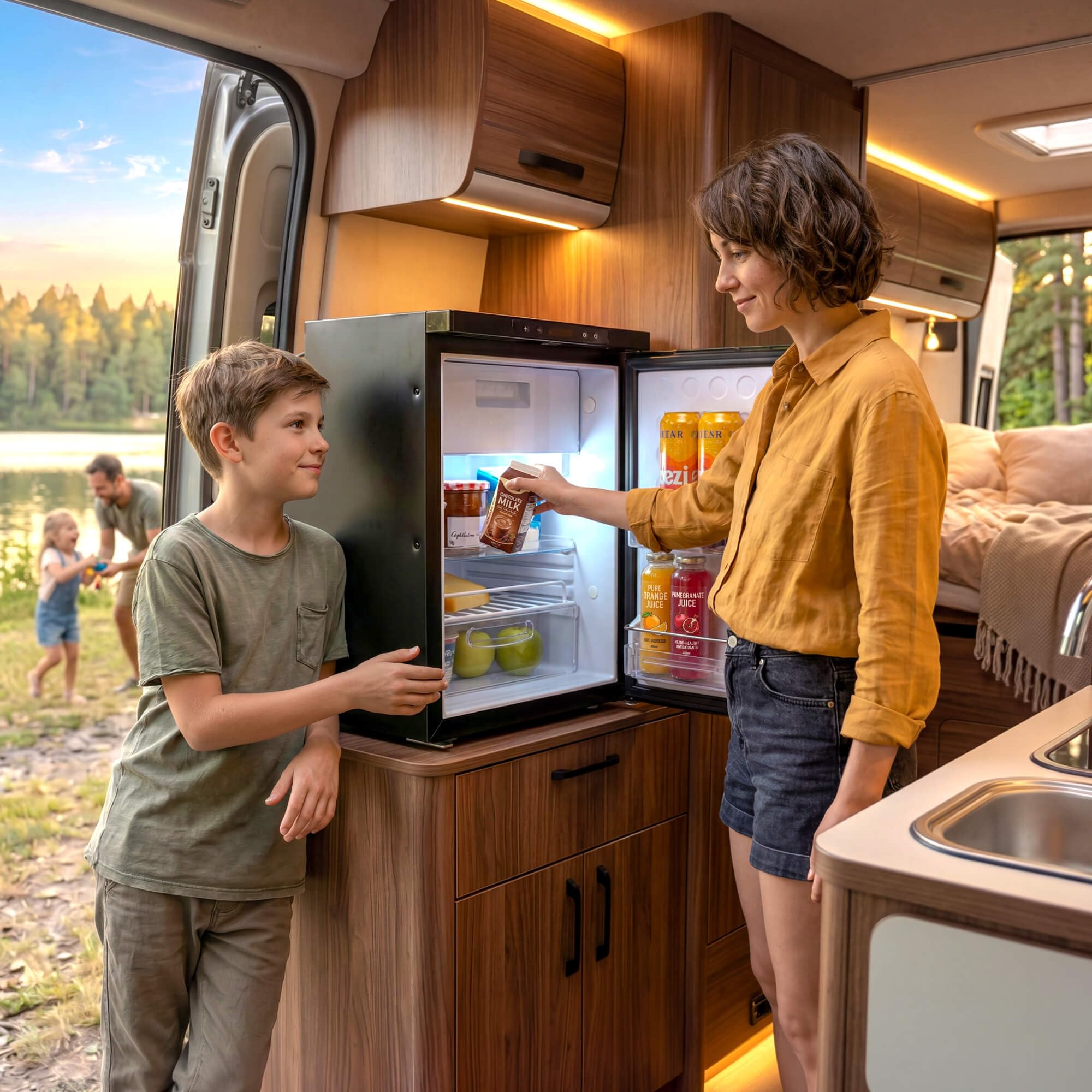 Arebos Réfrigérateur à Compresseur pour Camping-Car 50 L avec Compartiment Congélateur | Contrôle Via APP | 12V/24V | Jusqu'à -20°C | Porte Réversible | Réfrigérateur pour Camping-Car, Van & Camion