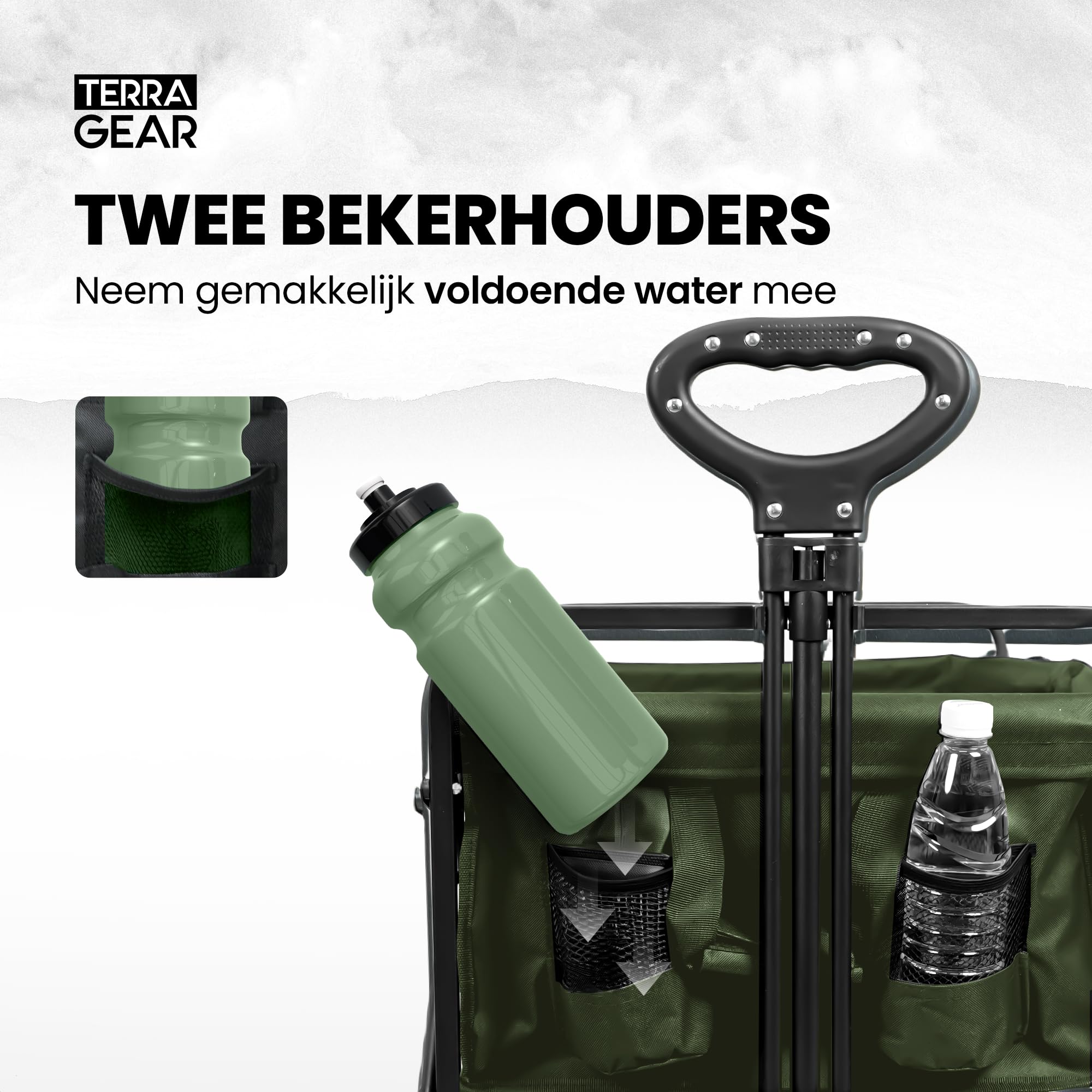 TerraGear Bolderkar Opvouwbaar Met Dak En Duwstang Zwart 120L Inhoud 150kg Draagcapaciteit 2000669060