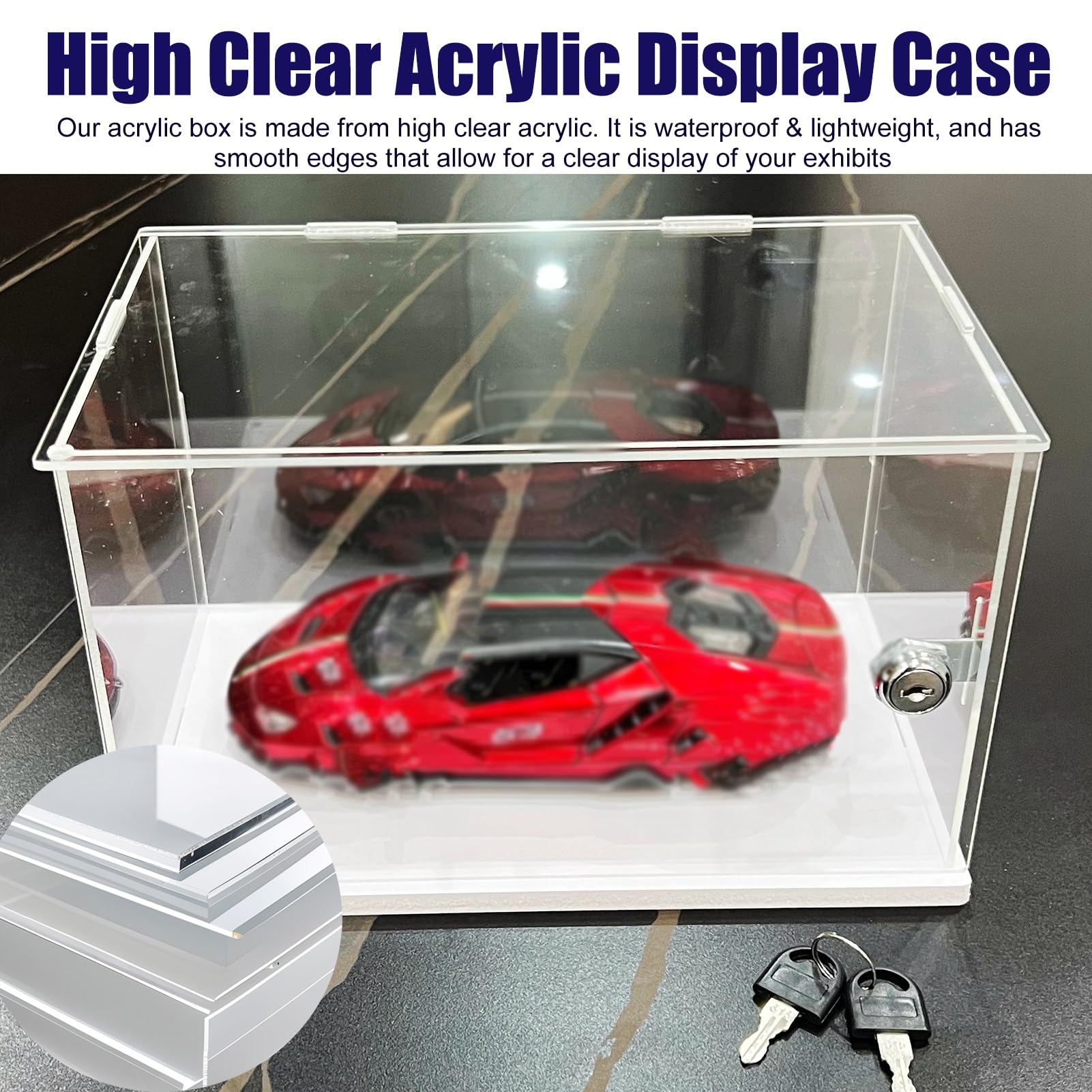 Teca Plexiglass Vetrina Espositiva da 10, 15, 20, 25, 30, 35, 40, 45 cm di Altezza, Vetrina Espositiva in Acrilico Trasparente con Serratura e Chiave, Ampio(15x20xH30cm/6x8x12")