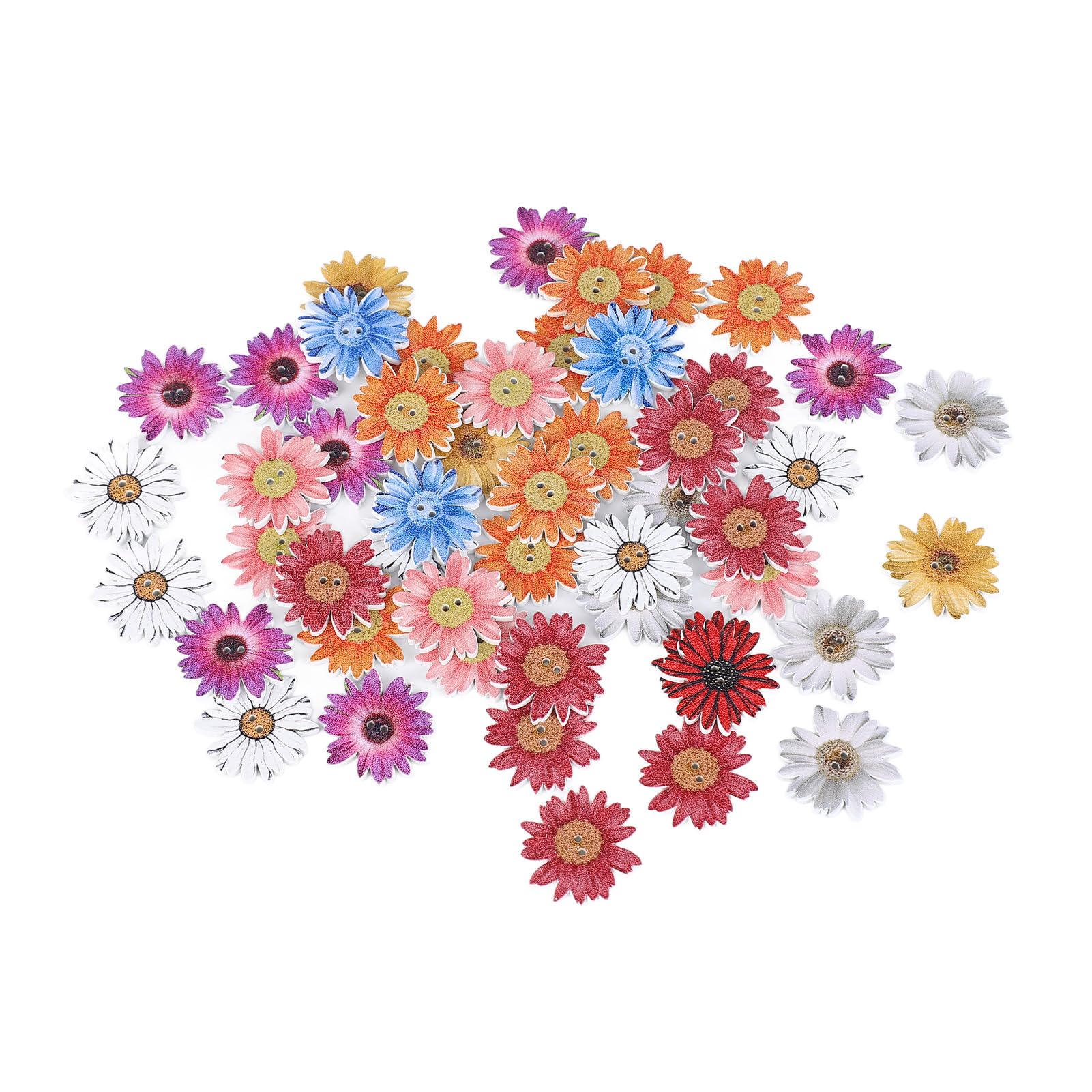 100 PCS Wooden Chrysanthemum Buttons - Colorful Flower Buttons For DIY Crafts, Sewing & Scrapbooking - View #7