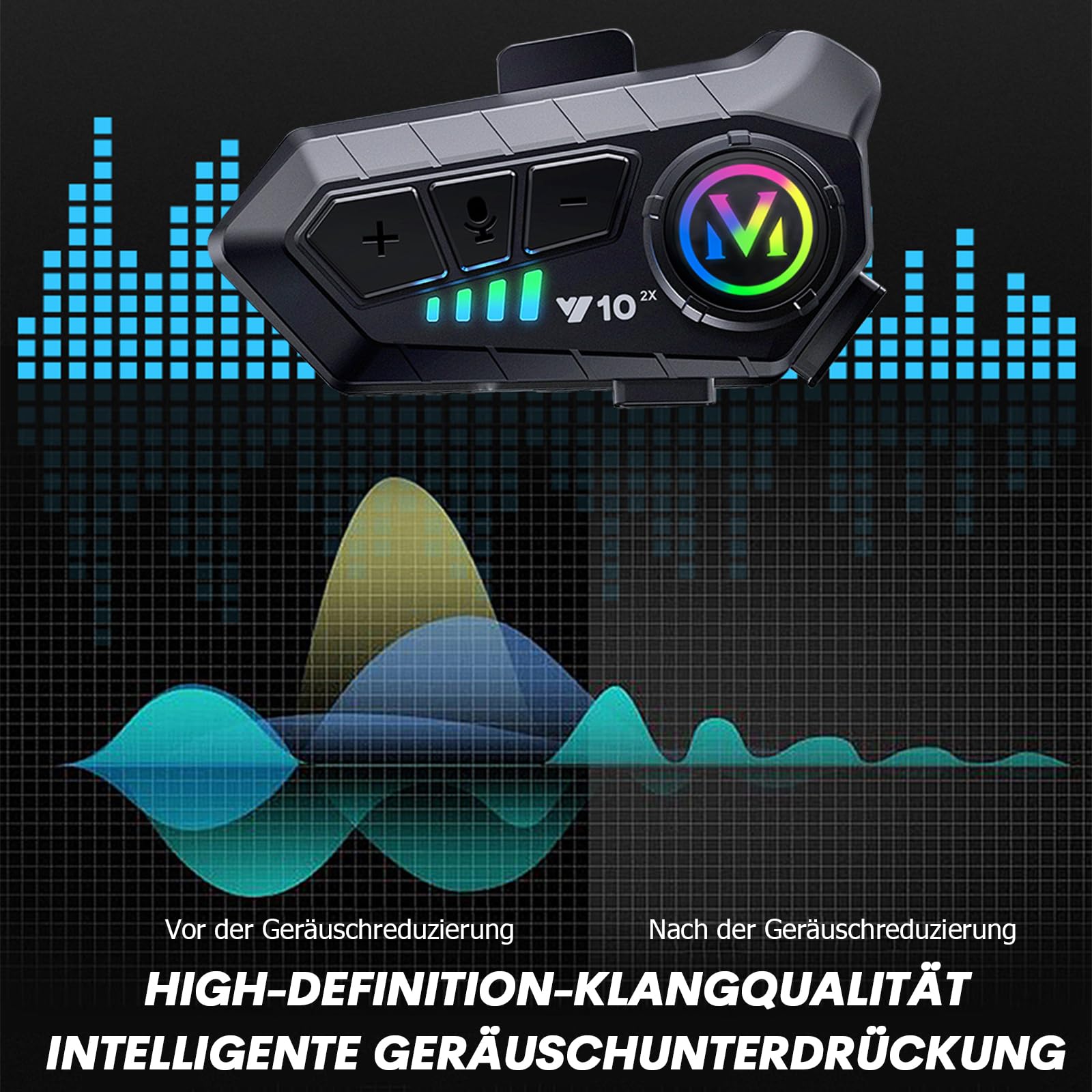 Motorradhelm Headset Bluetooth mit Mikrofon Intercom Motorrad Kommunikationssystem Helm Kopfhörer für 2 Personen Gegensprechanlage Wireless Motorcycle Helmet Headset kabellose Freisprecheinrichtung