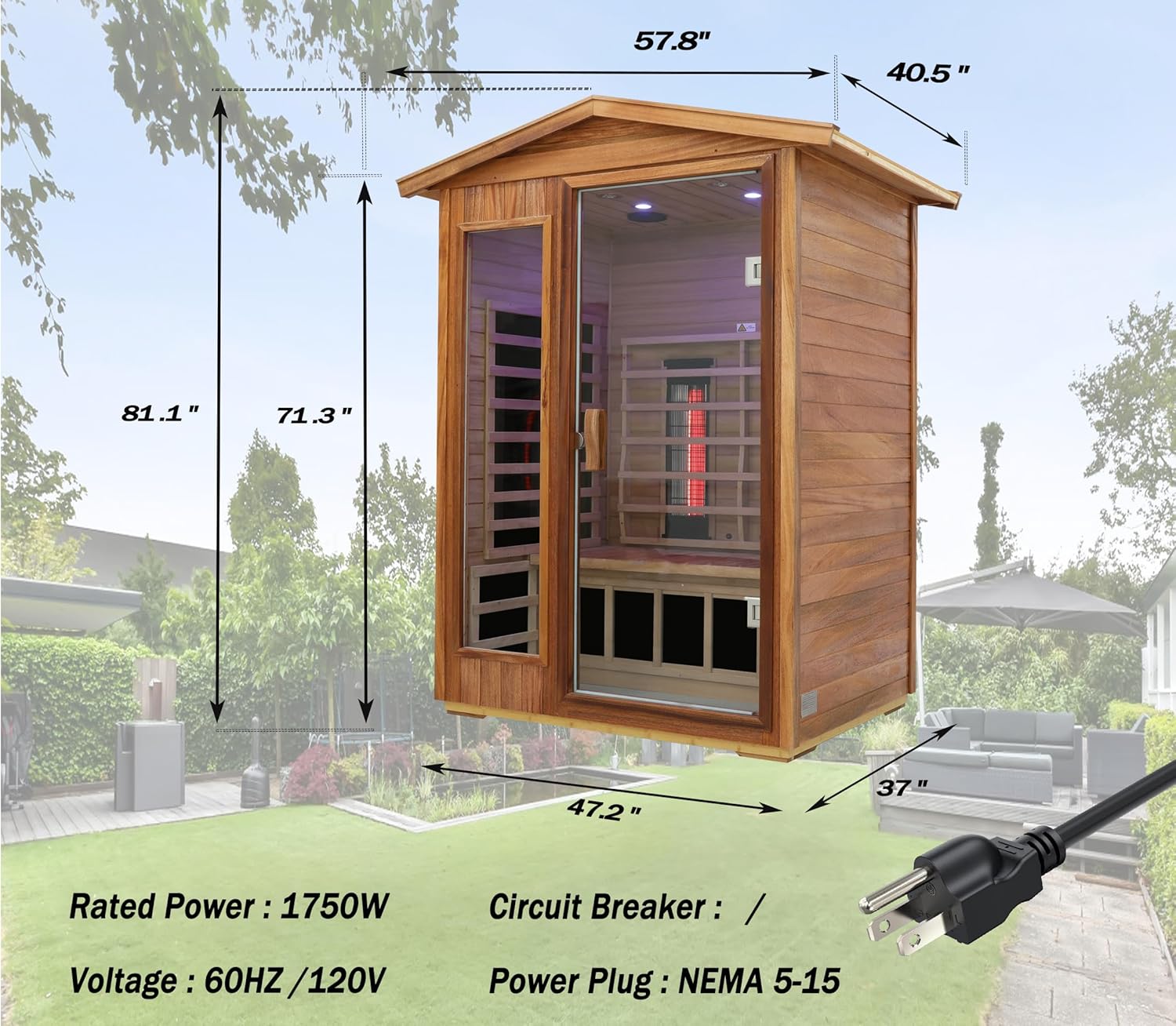 LTCCDSS Ceramic Outdoor Infrared Sauna 2 Person, Mahogany Far Infrared Sauna, Low EMF Sauna Room for Home,Withstand Outdoor Temp -10℉-149℉,Chromotherapys, Bluetooth Speakers (DIY Configurable)