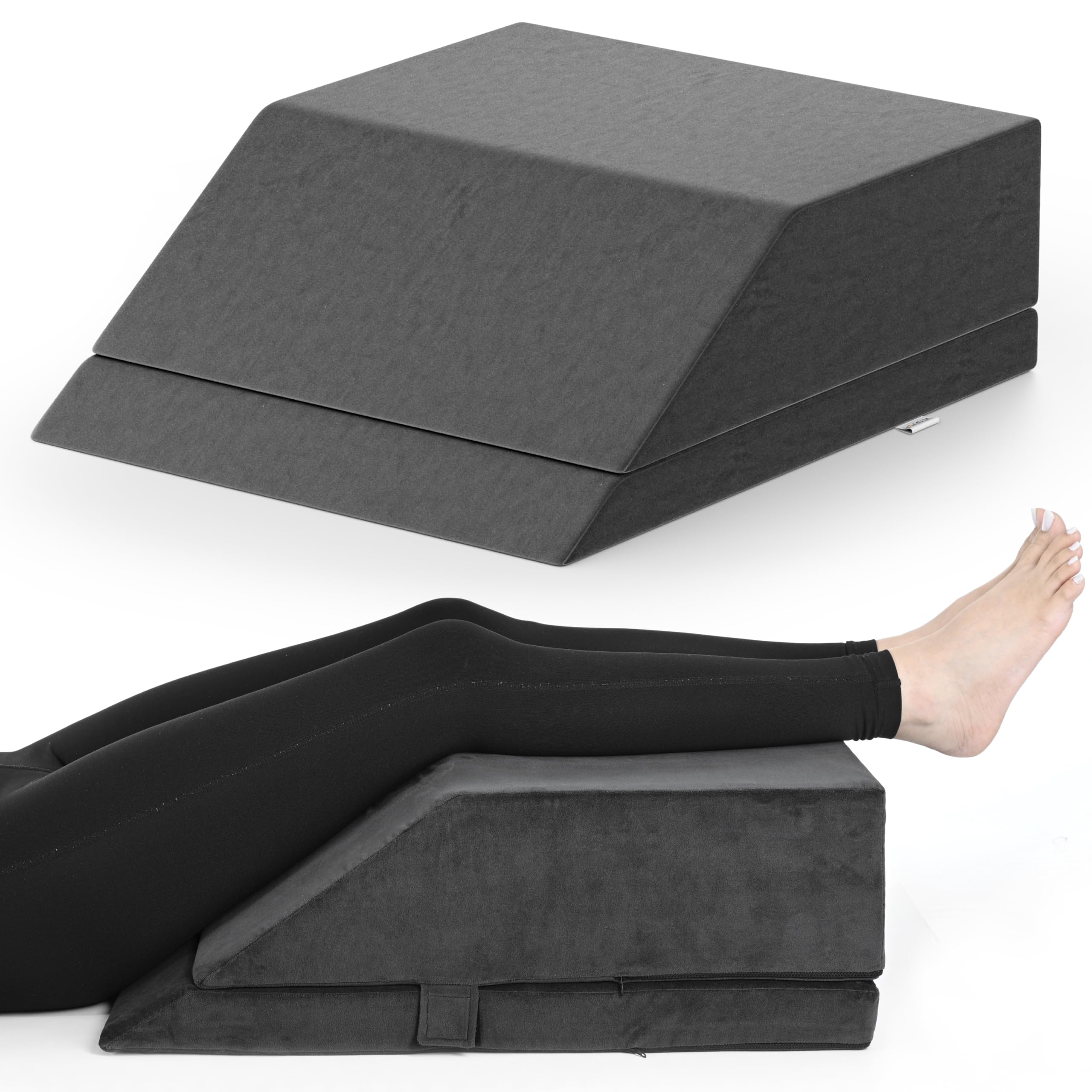 FOVERA Leg Elevator Pillow | Adjustable Leg Elevation Pillow for Leg, Hip & Knee Pain Relief, Ideal for Leg Surgery, for Varicose Veins, Swelling, Surgical Recovery (24 x 20 x 8 Inch, Dark Grey)