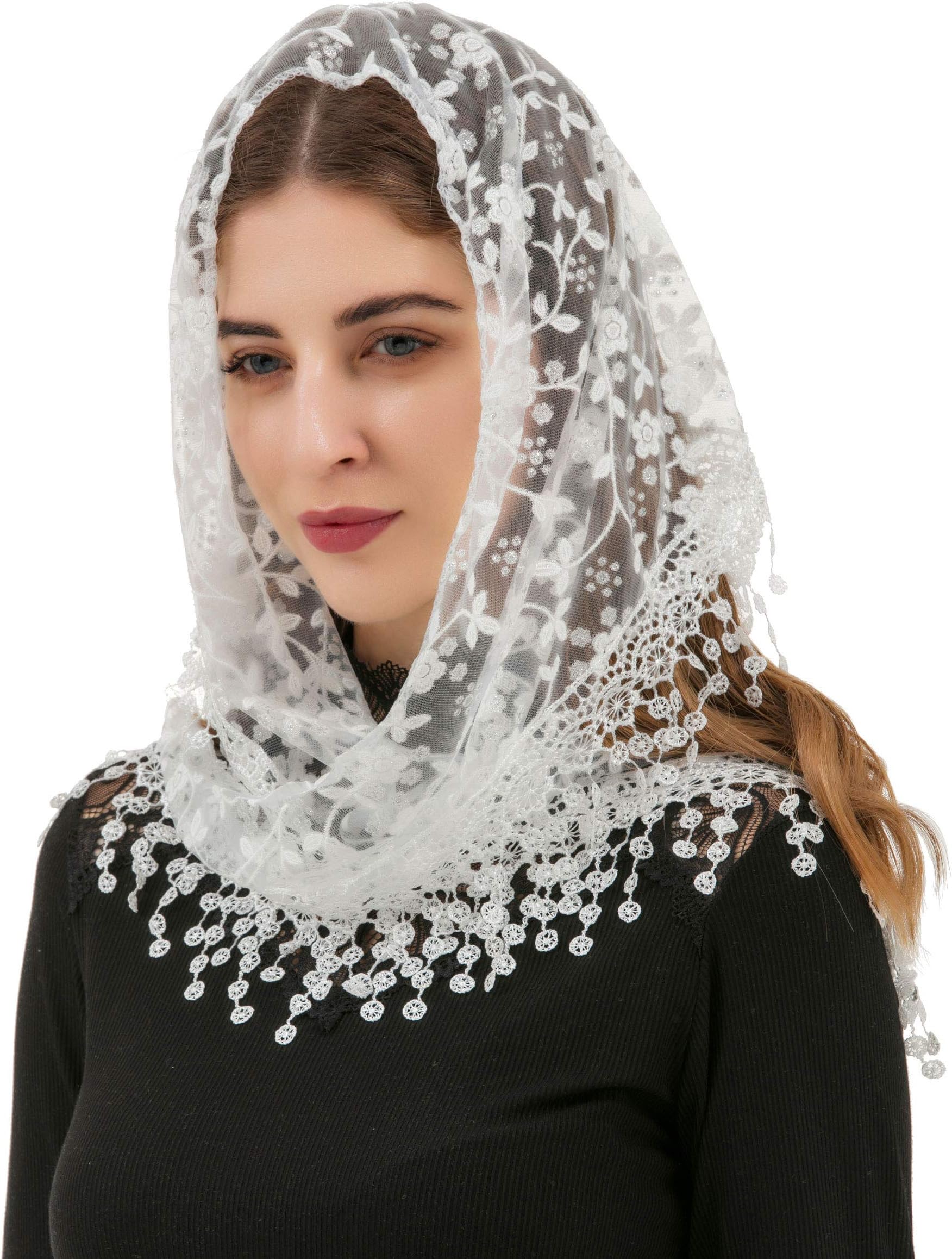 Triangle Lace Veil Mantilla Cathedral Head Covering Chapel Veil for Mass Wedding Bridesmaids