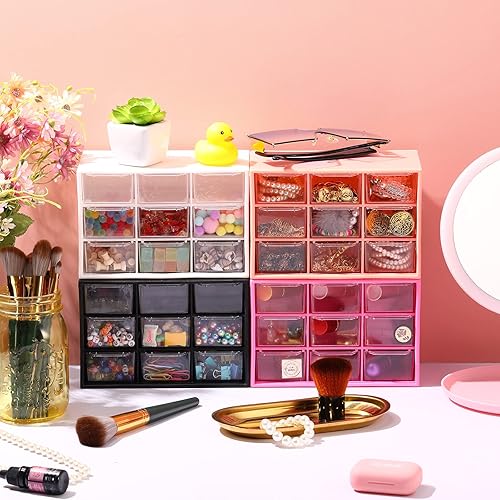 Miniatura 2 de Paquete de 4 organizadores de almacenamiento de escritorio con 9 cajones, organizadores de manualidades con mini cajones, organizadores de plástico