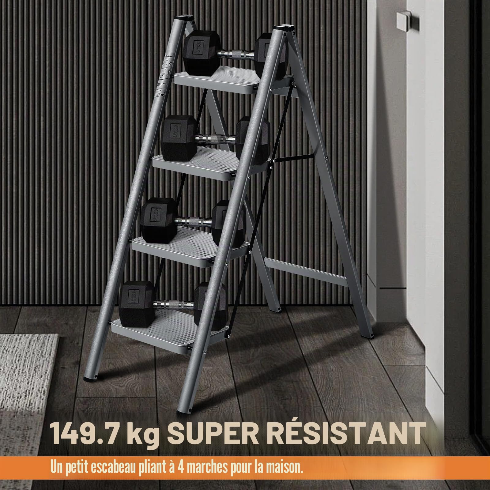 XinSunho Escabeau 4 marches, Escabeau Pliante avec pédale antidérapante, échelle en Acier Robuste, Léger et Portable pour la Maison, Capacité 150kg