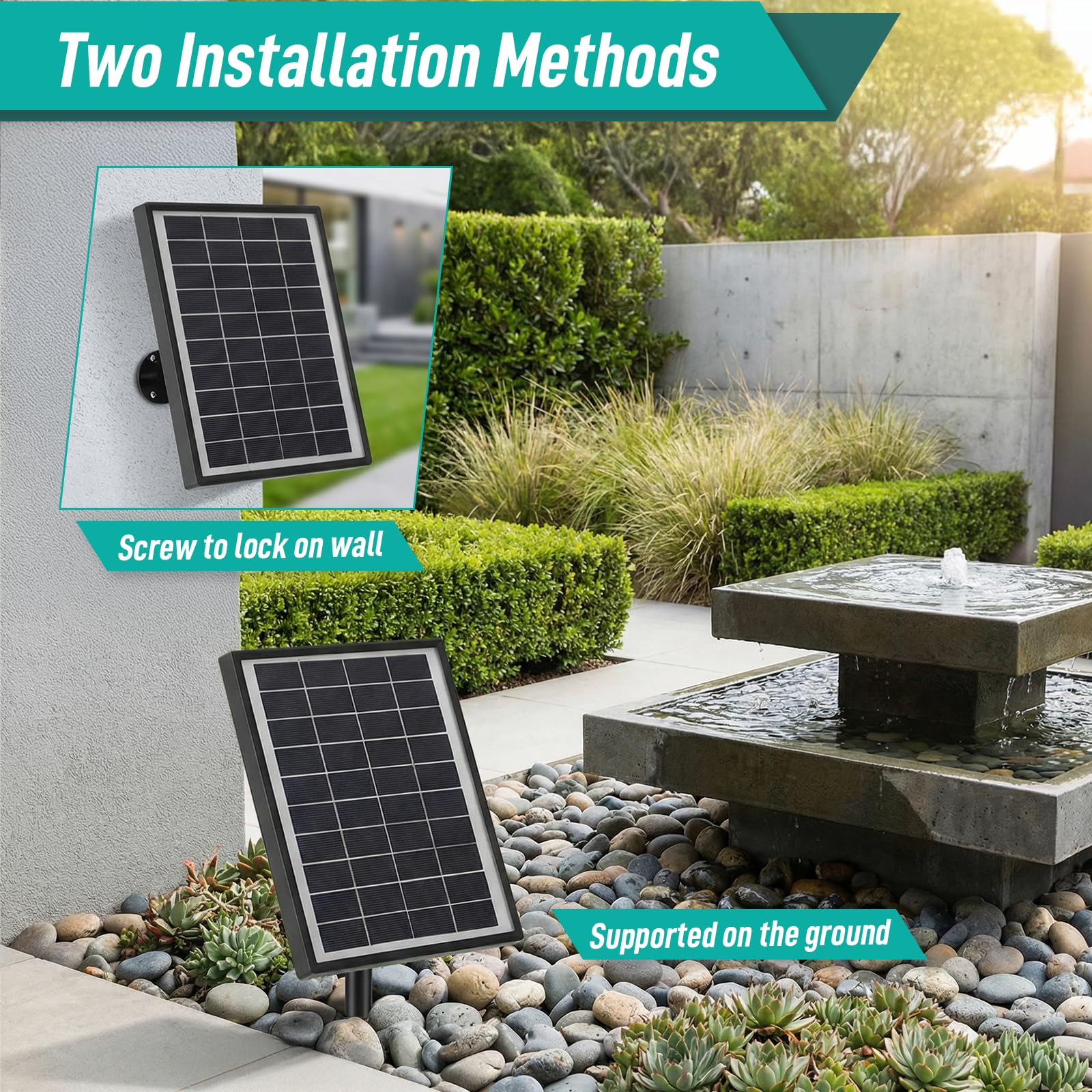 Clevich Solar Teichpumpe 6,5W, Solar Springbrunnen mit Filter, mit 1M Schlauch, 9 Düsen, 3,25M Kabellänge, DIY Brunnen, für Fischteiche, Kleine Teiche, Wasserfälle, Blumentöpfe, Dekorationsbrunnen