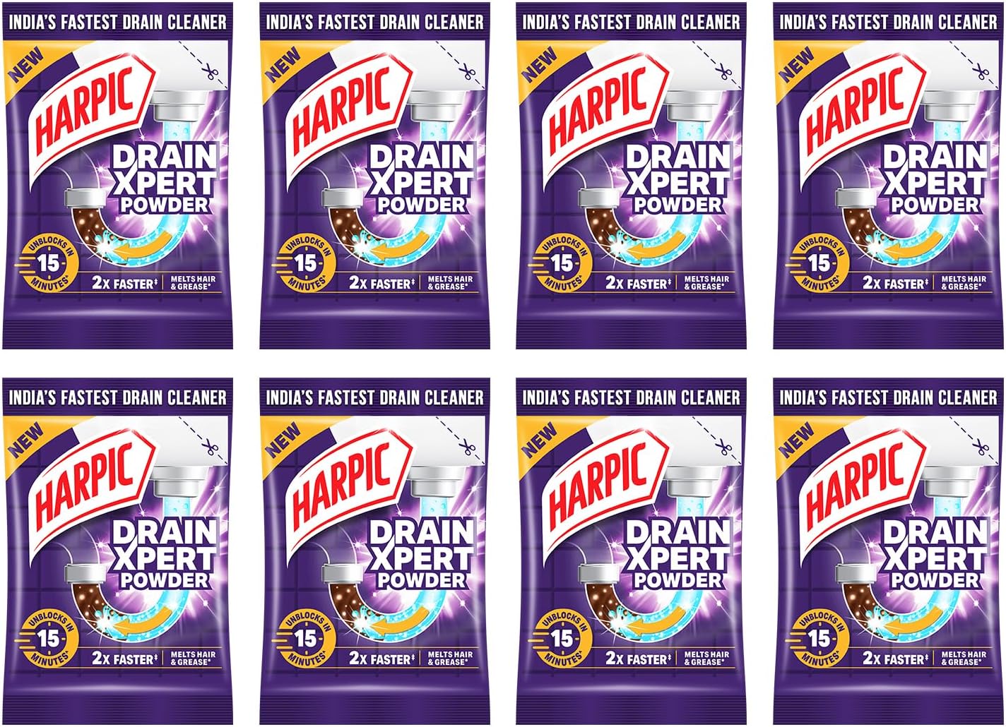 - DrainXpert Drain Cleaner Powder Sachets (Pack of 8) | Removes Blockages in Pipes, Sinks & Septic Tanks| Works within 15 minutes | Melts Grease & Dissolves Hair,(8 Units *45g Each)360 g