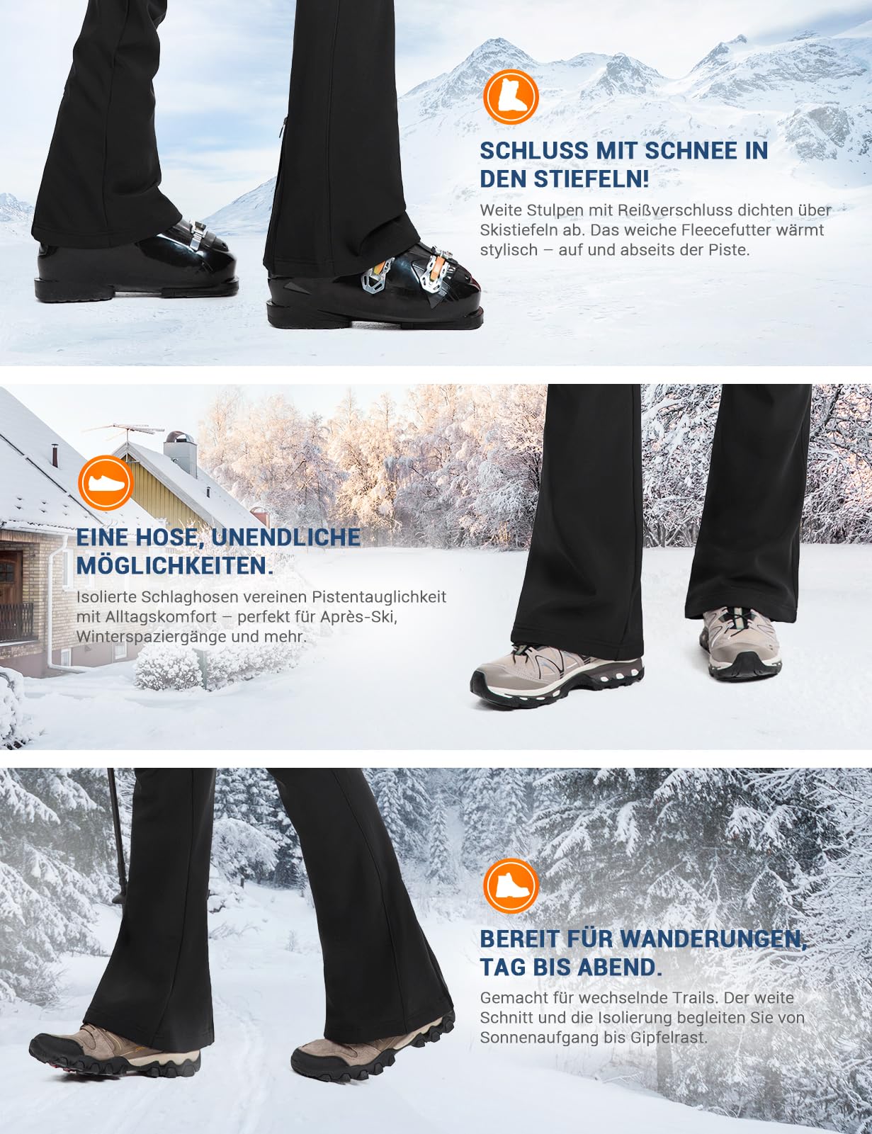 Moosehill Damen-Wanderhose-Thermohose-Wasserdicht-Skihose-Softshellhose Schneehose Gefüttert Winddicht Fleece Warm Falre Outdoor Snowboard Fahrrad Arbeit Trekking Winter Cargohose