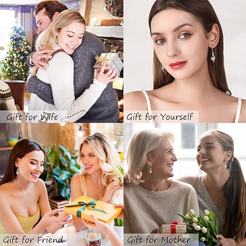 Vista 5 de Aretes colgantes de plata de ley para el día de San Valentín para mujer, aretes colgantes con circonita cúbica para novia, boda, baile de graduación