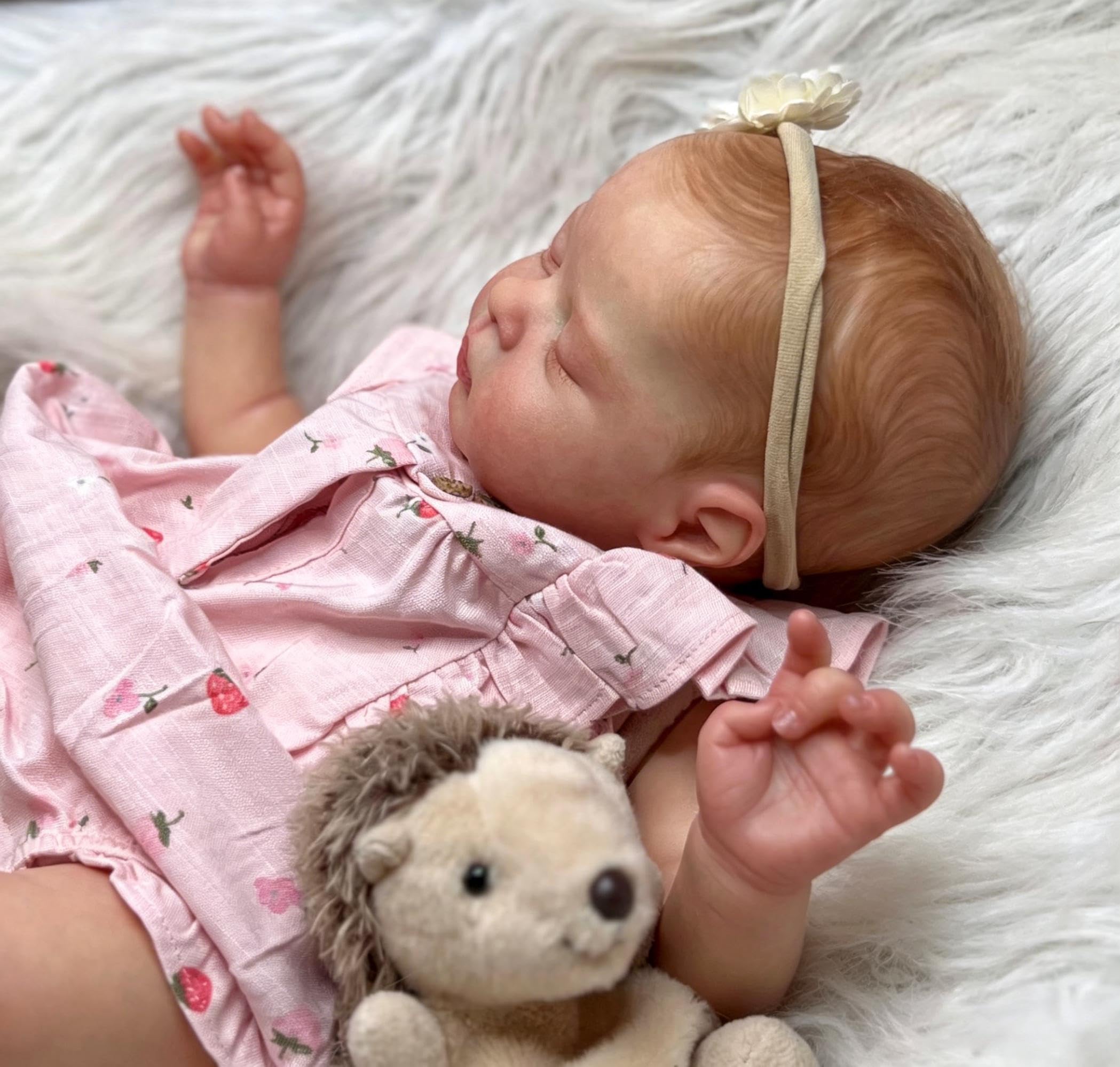 RXDOLL Reborn Puppen Lebensecht Mädchen, 48cm Schlafende Neugeborenen Babypuppe Weicher Stoffkörper, Lebensechte Babypuppen Wie Echt Silikonbabys Mädchen Geschenk für Kinder 3+