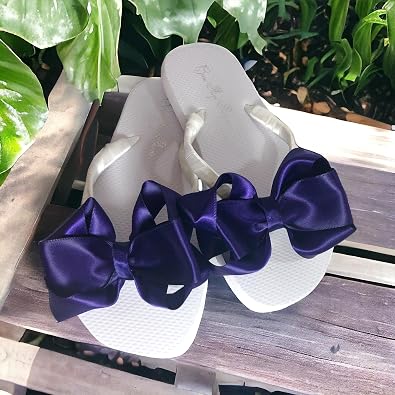 Bow Flip Flops Black Satin, Flat Sandals for Women